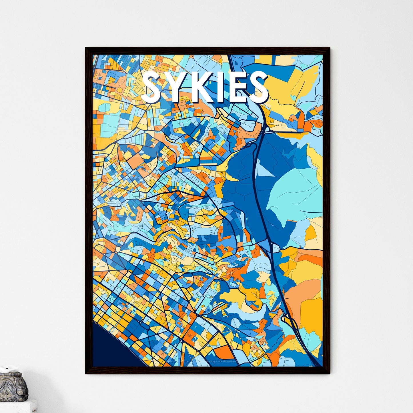 SYKIES GREECE Vibrant Colorful Art Map Poster Blue Orange