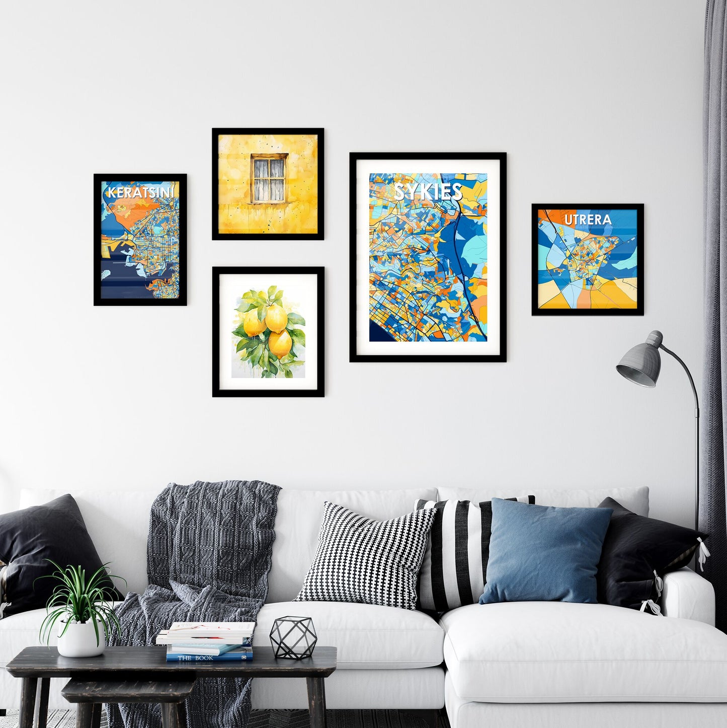 SYKIES GREECE Vibrant Colorful Art Map Poster Blue Orange