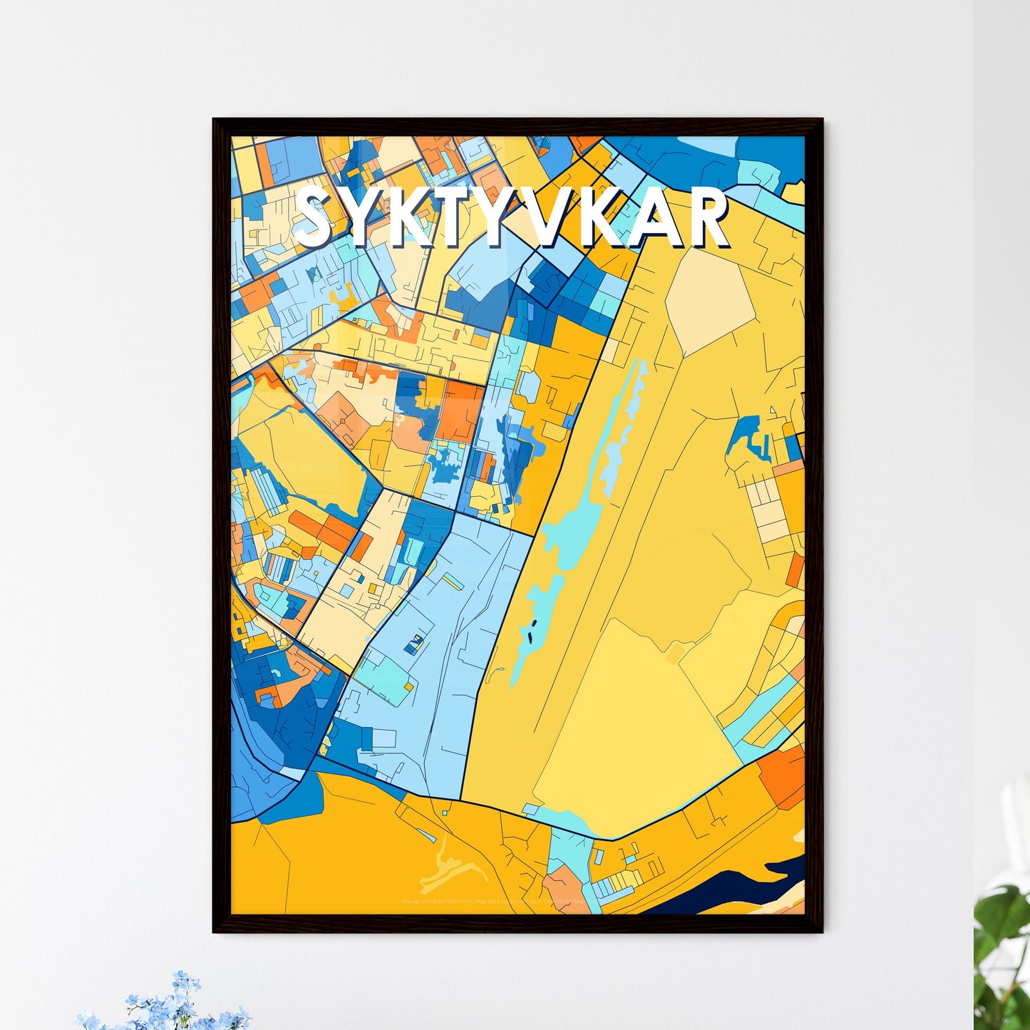 SYKTYVKAR RUSSIA Vibrant Colorful Art Map Poster Blue Orange