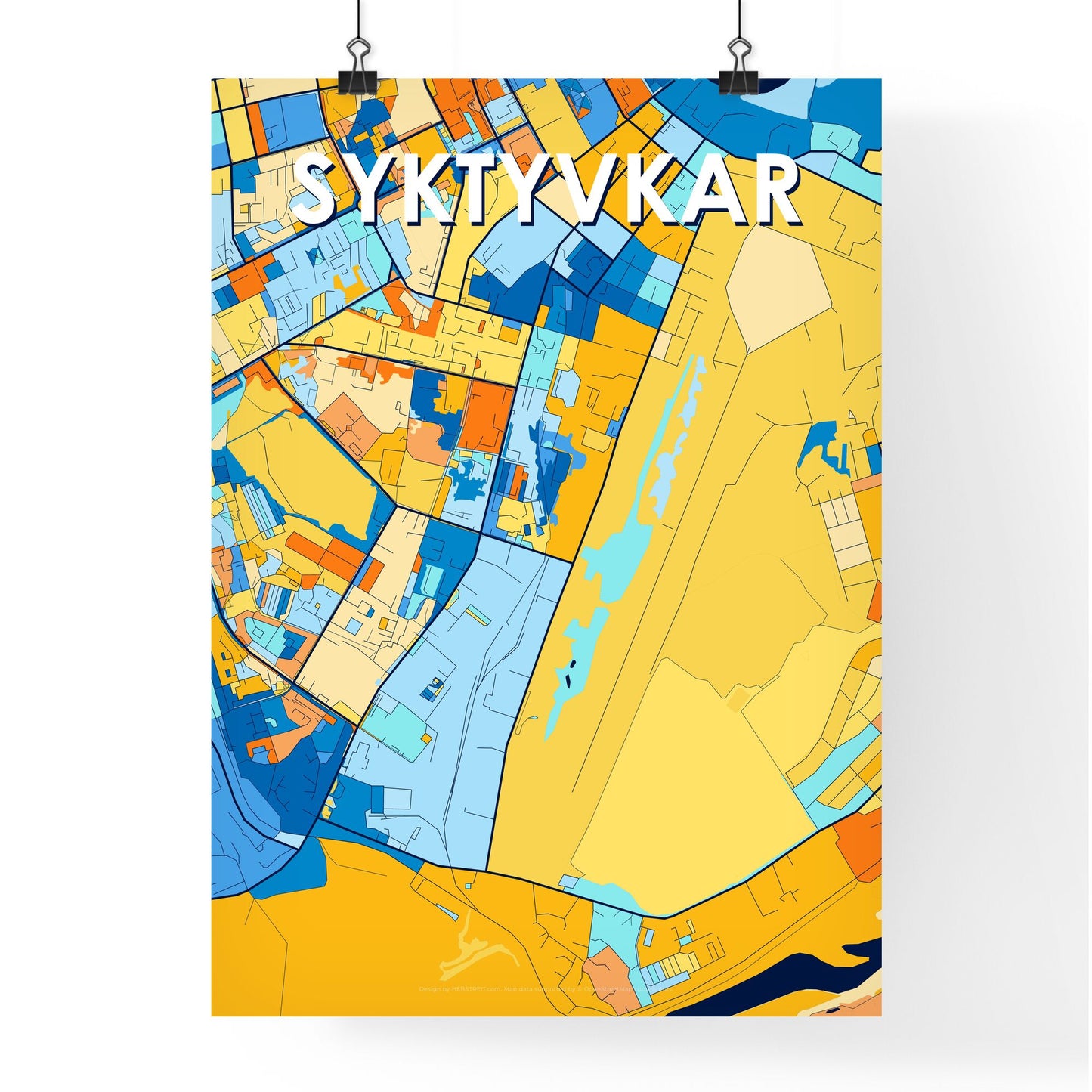 SYKTYVKAR RUSSIA Vibrant Colorful Art Map Poster Blue Orange