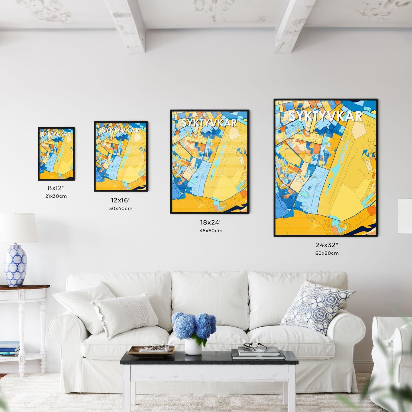 SYKTYVKAR RUSSIA Vibrant Colorful Art Map Poster Blue Orange