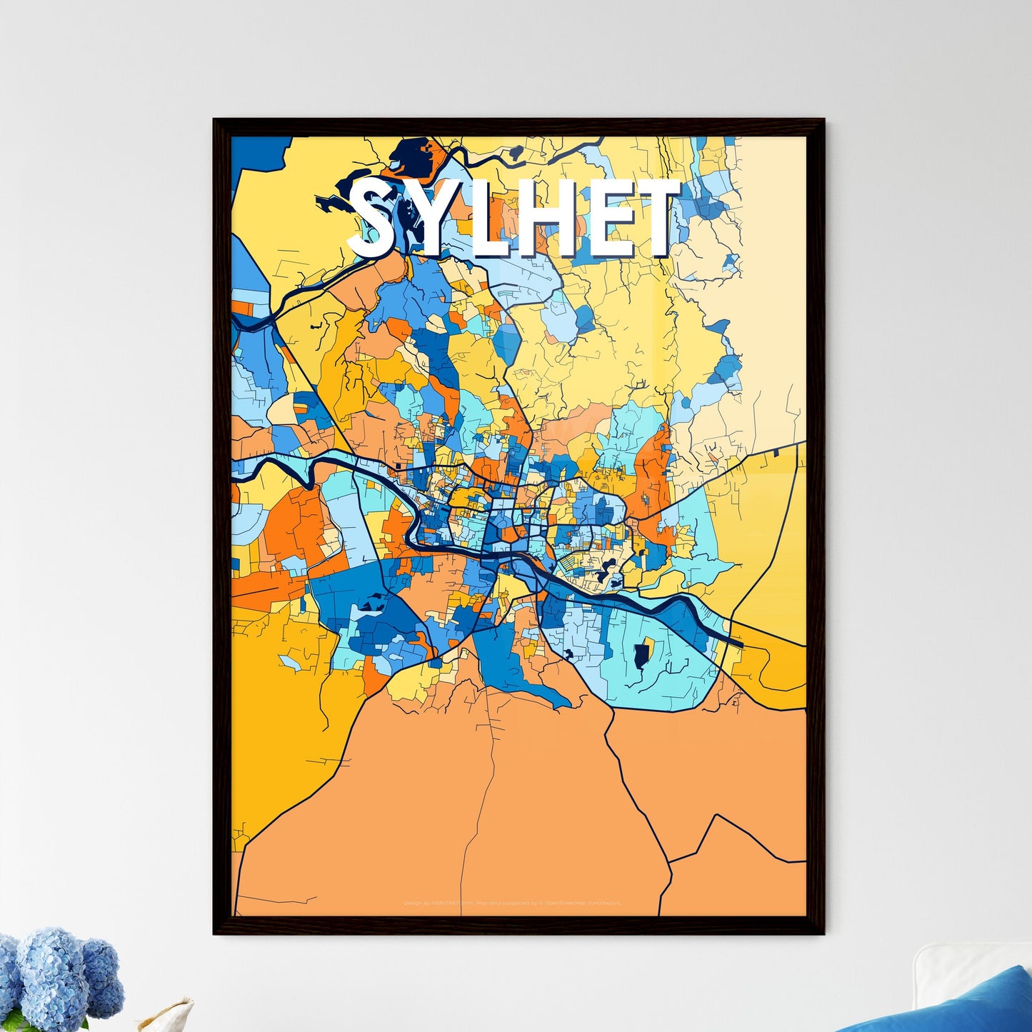 SYLHET BANGLADESH Vibrant Colorful Art Map Poster Blue Orange