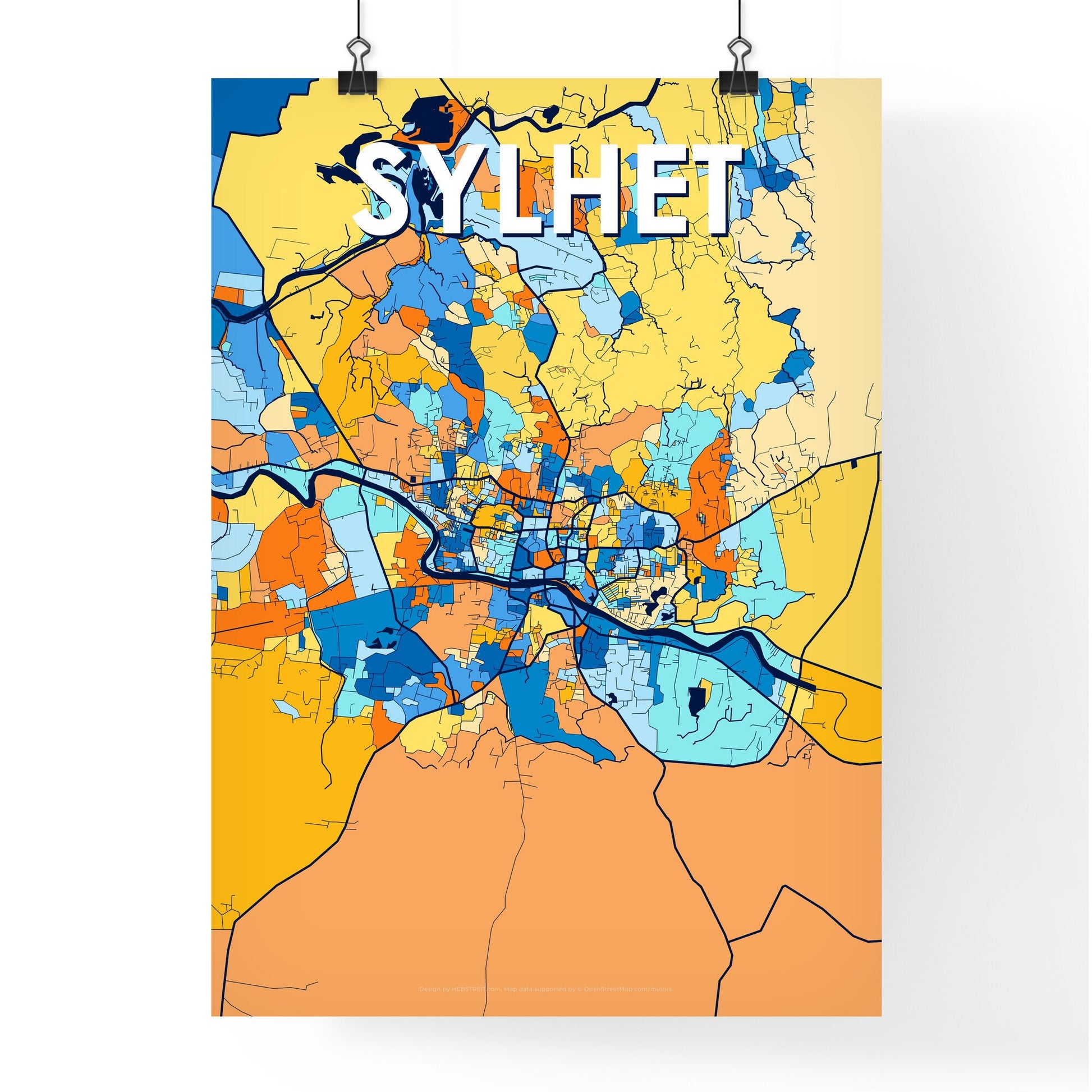 SYLHET BANGLADESH Vibrant Colorful Art Map Poster Blue Orange