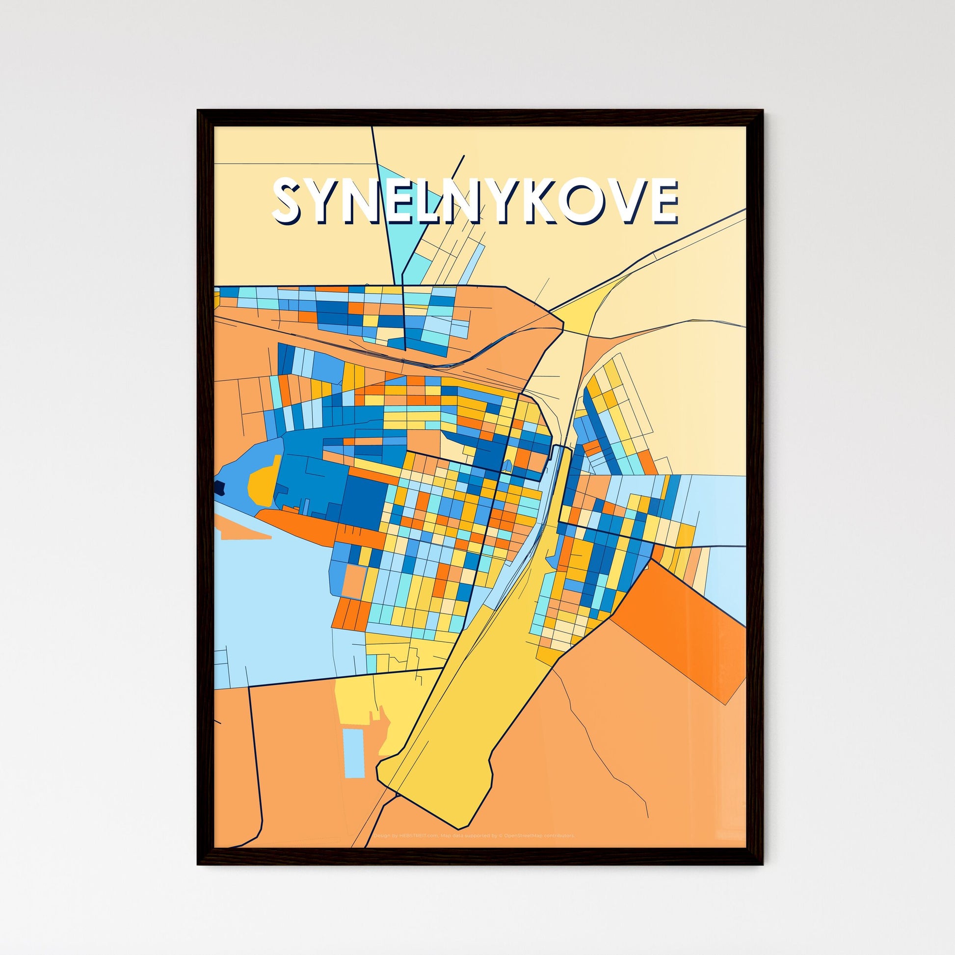 SYNELNYKOVE UKRAINE Vibrant Colorful Art Map Poster Blue Orange