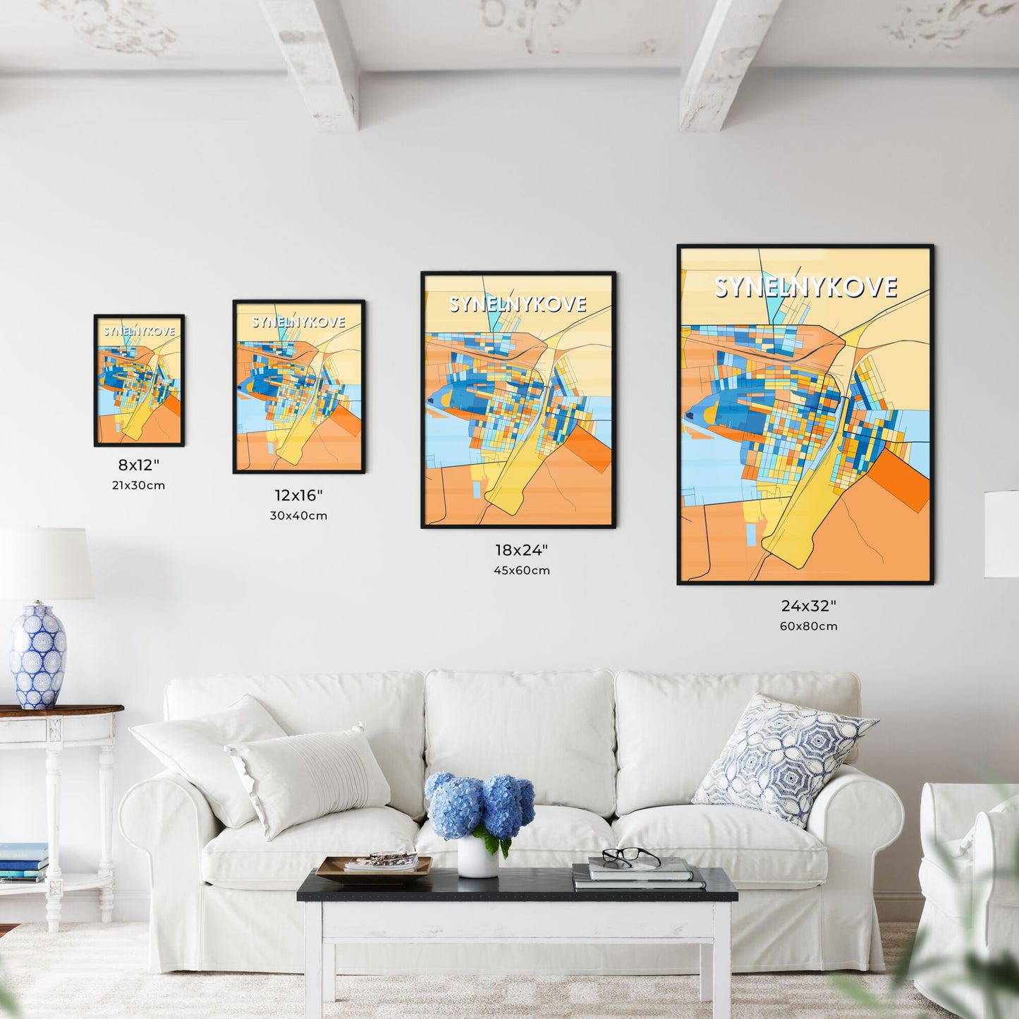 SYNELNYKOVE UKRAINE Vibrant Colorful Art Map Poster Blue Orange