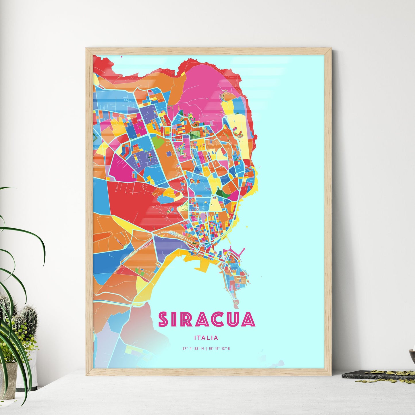 Colorful Syracuse Italy Fine Art Map Crazy Colors
