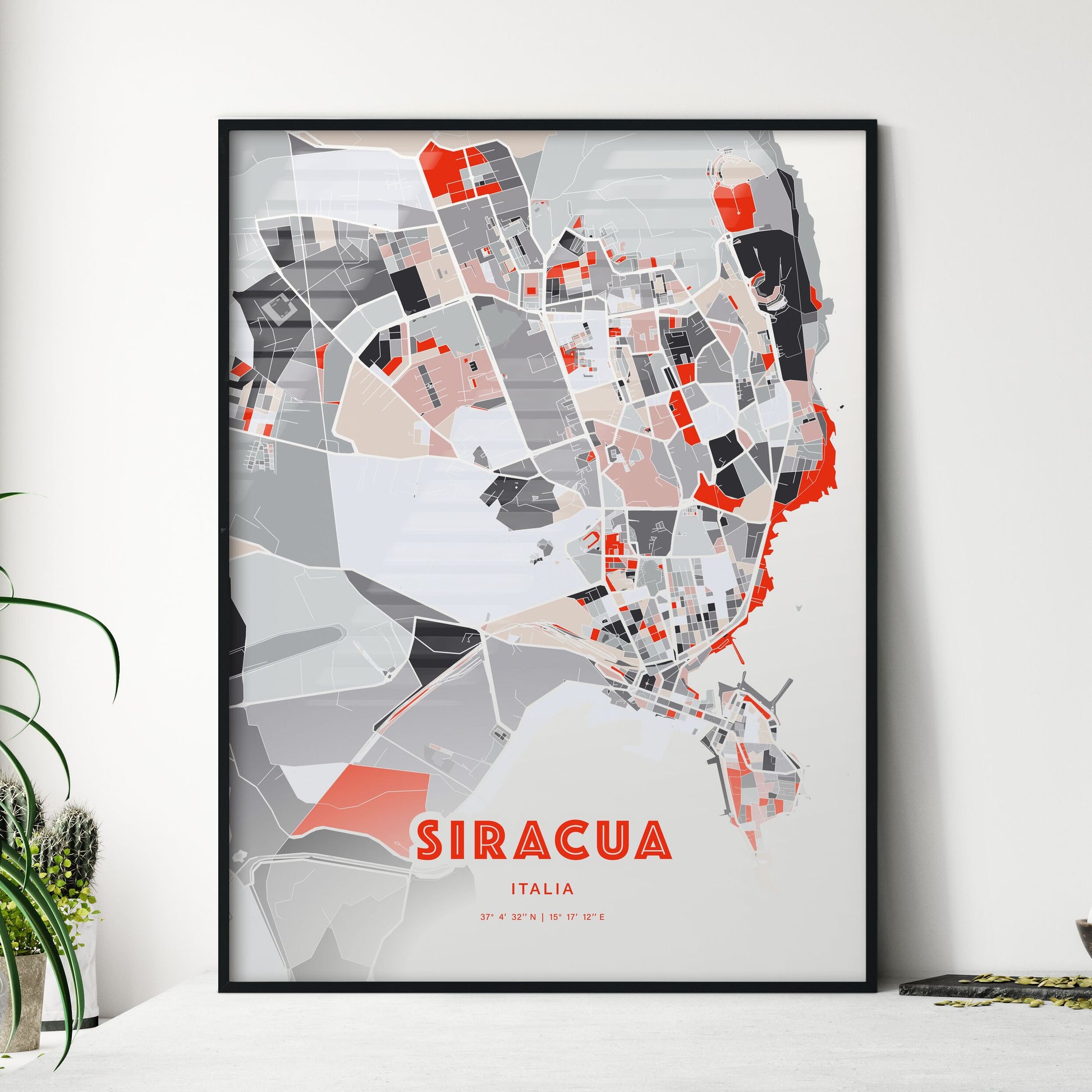 Colorful Syracuse Italy Fine Art Map Modern Expressive