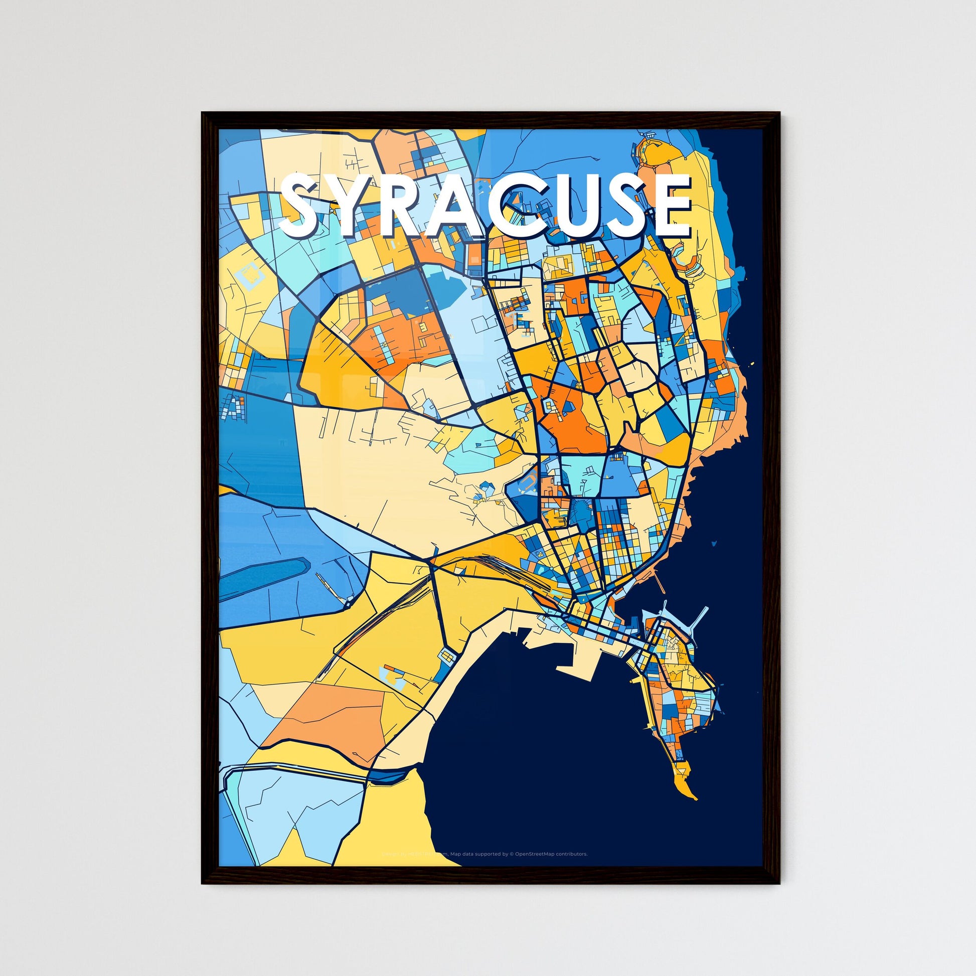 SYRACUSE ITALY Vibrant Colorful Art Map Poster Blue Orange