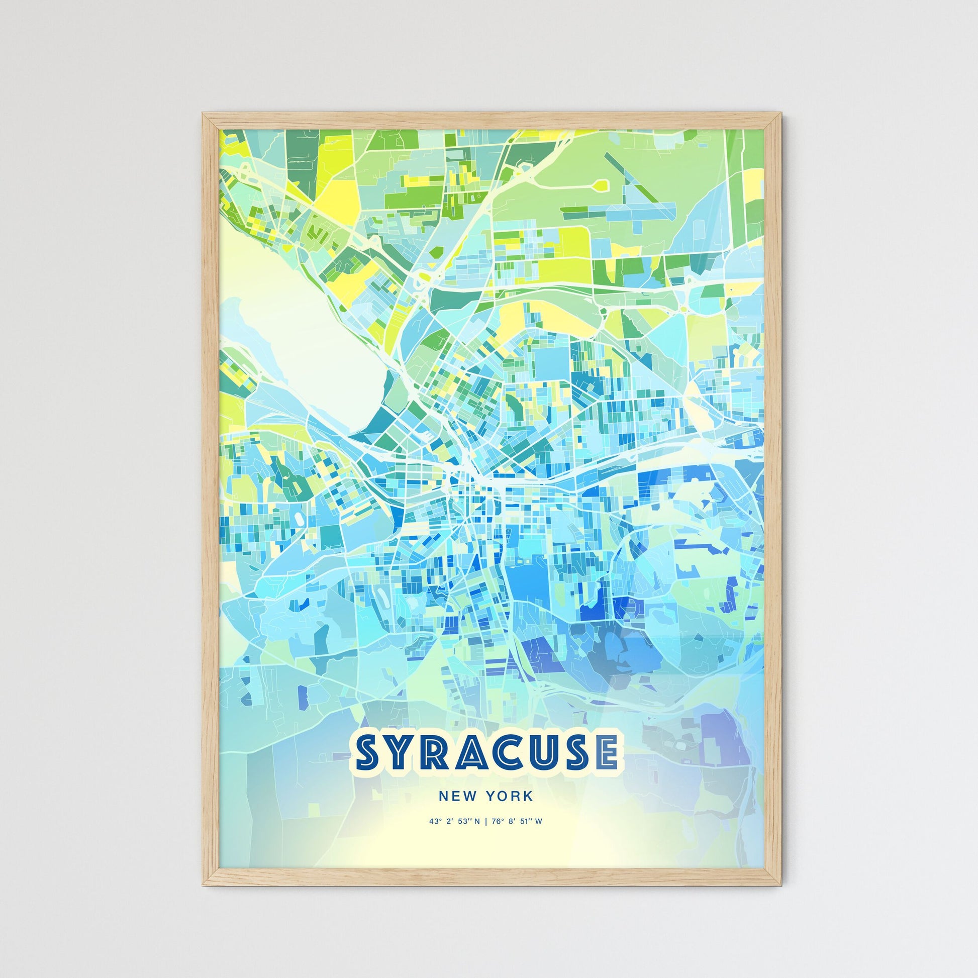 Colorful Syracuse New York Fine Art Map Cool Blue