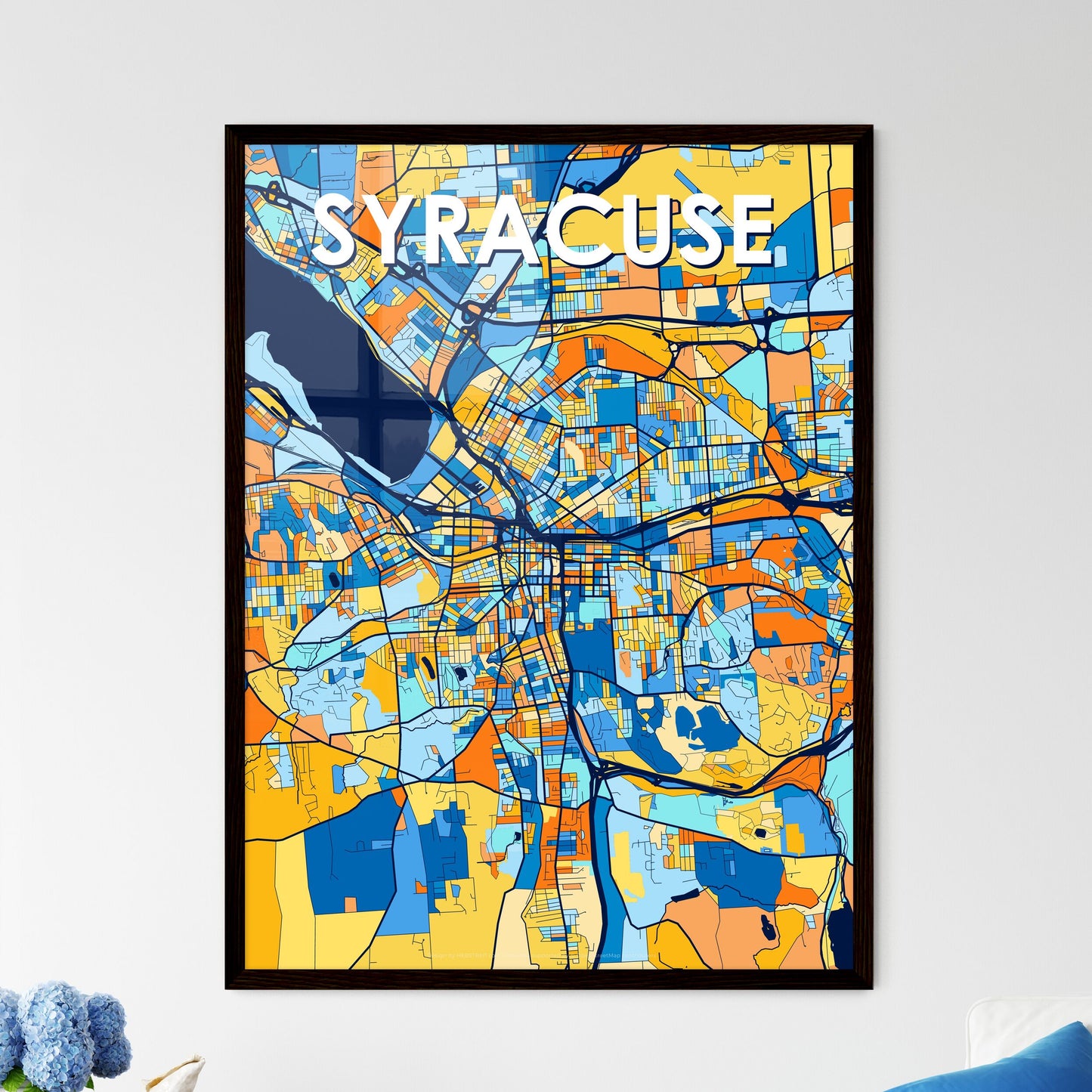 SYRACUSE NEW YORK Vibrant Colorful Art Map Poster Blue Orange