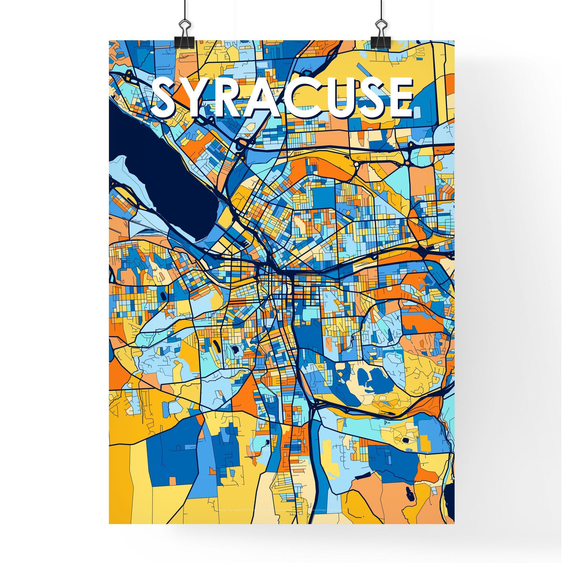 SYRACUSE NEW YORK Vibrant Colorful Art Map Poster Blue Orange