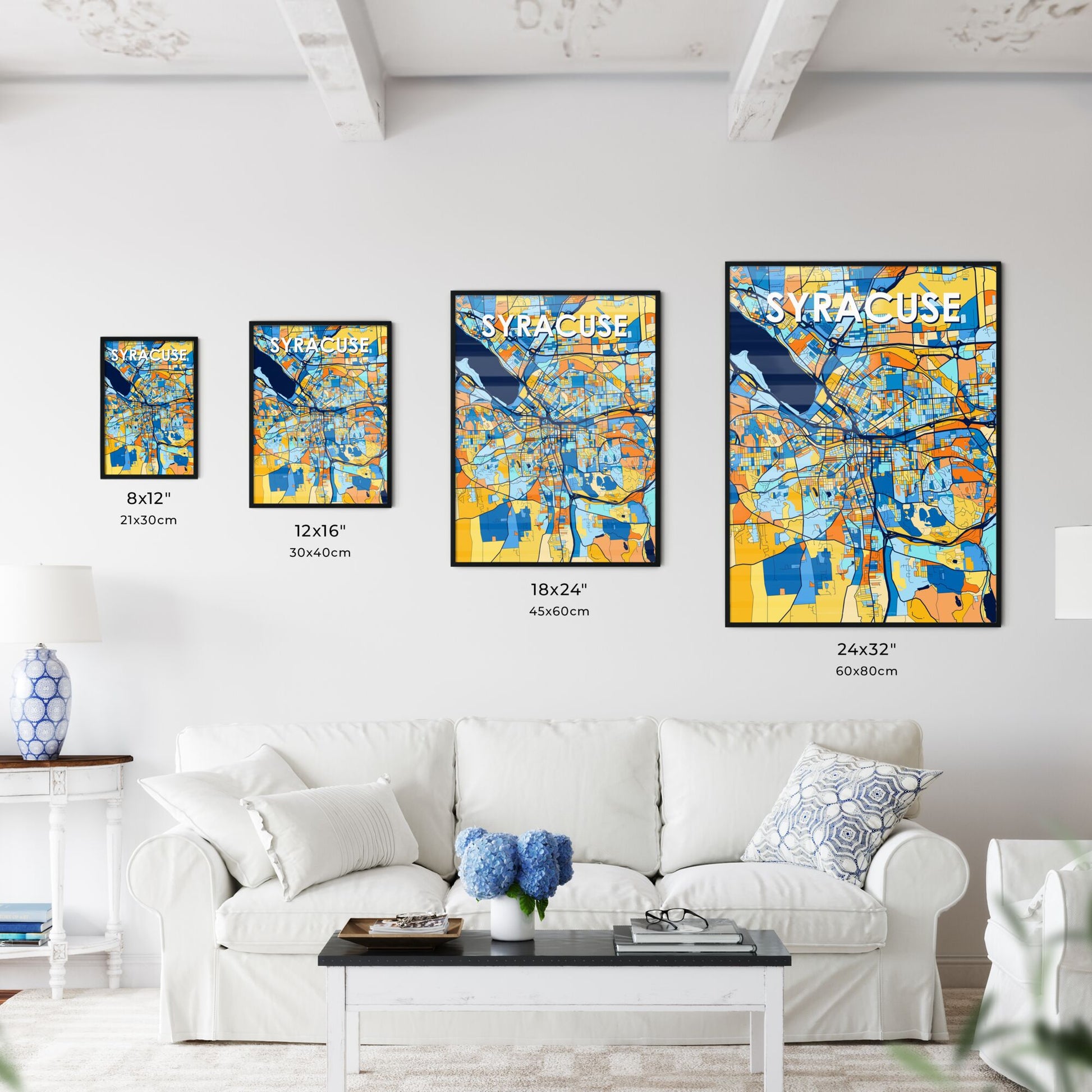 SYRACUSE NEW YORK Vibrant Colorful Art Map Poster Blue Orange