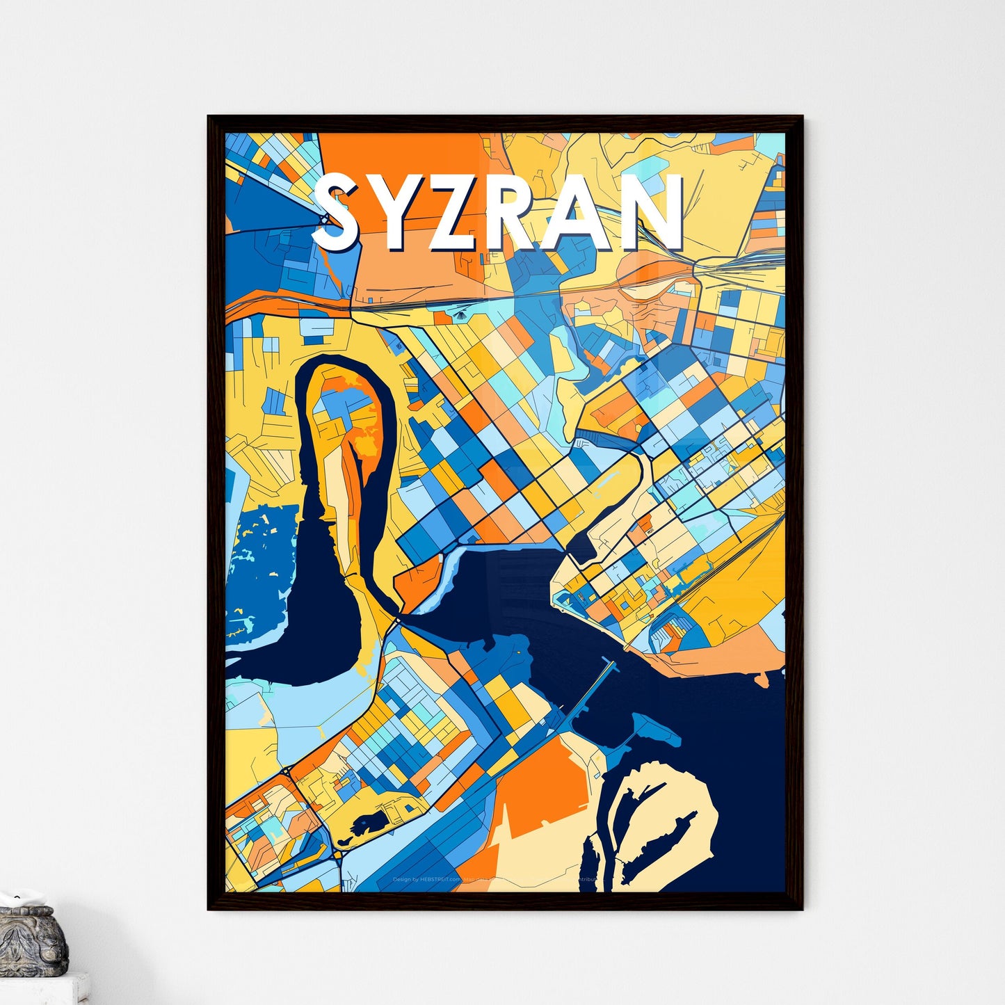 SYZRAN RUSSIA Vibrant Colorful Art Map Poster Blue Orange