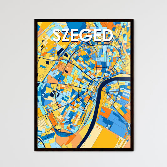 SZEGED HUNGARY Vibrant Colorful Art Map Poster Blue Orange