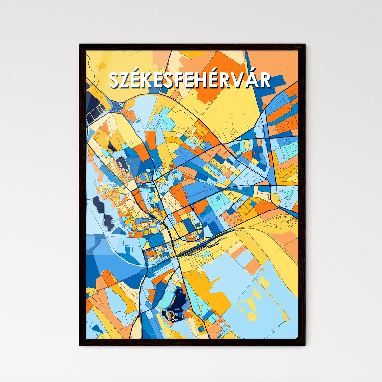 SZÉKESFEHÉRVÁR HUNGARY Vibrant Colorful Art Map Poster Blue Orange