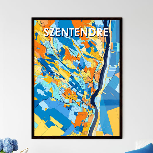 SZENTENDRE HUNGARY Vibrant Colorful Art Map Poster Blue Orange