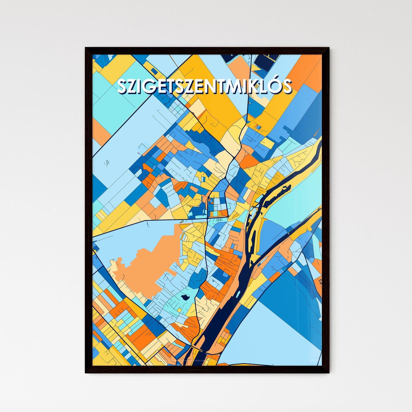 SZIGETSZENTMIKLÓS HUNGARY Vibrant Colorful Art Map Poster Blue Orange