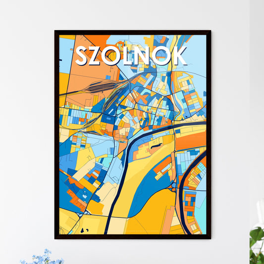 SZOLNOK HUNGARY Vibrant Colorful Art Map Poster Blue Orange