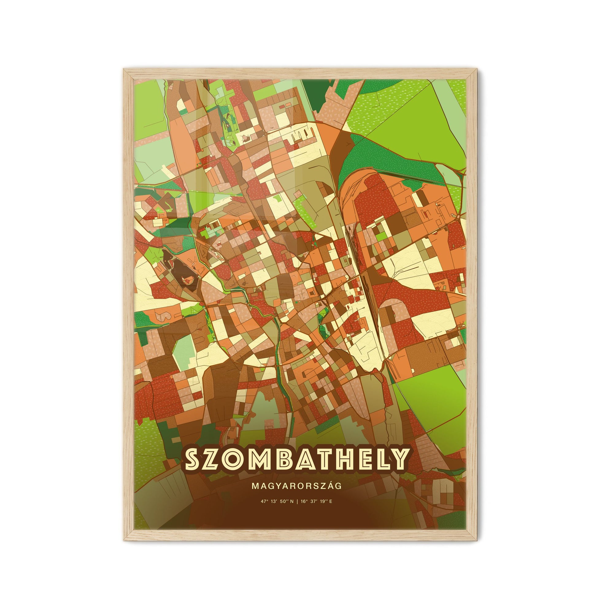 Colorful Szombathely Hungary Fine Art Map Farmhouse