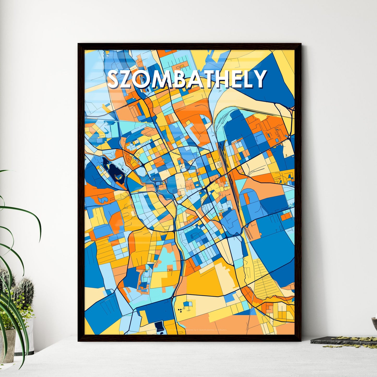 SZOMBATHELY HUNGARY Vibrant Colorful Art Map Poster Blue Orange