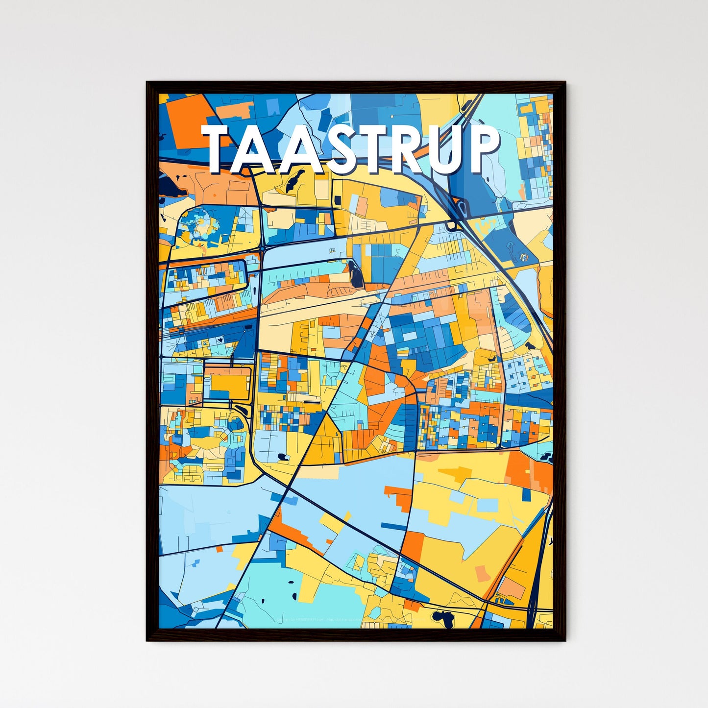 TAASTRUP DENMARK Vibrant Colorful Art Map Poster Blue Orange