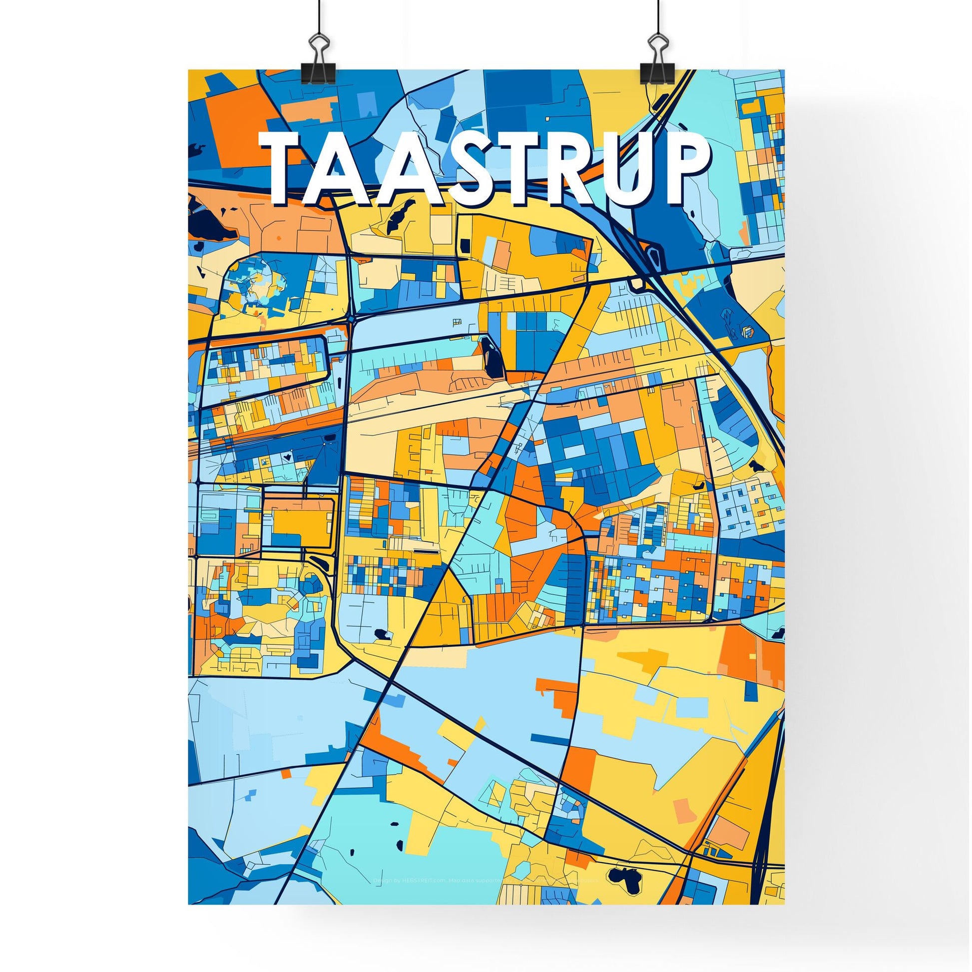 TAASTRUP DENMARK Vibrant Colorful Art Map Poster Blue Orange