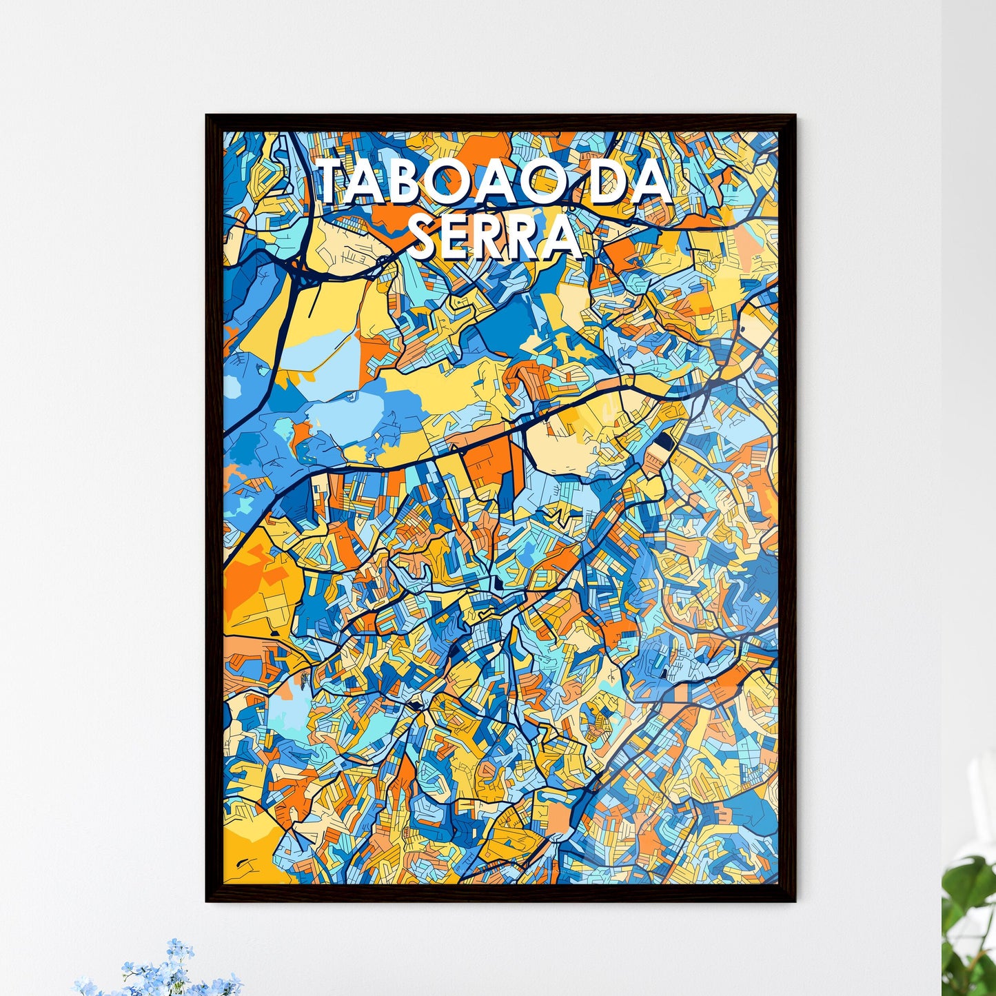 TABOAO DA SERRA BRAZIL Vibrant Colorful Art Map Poster Blue Orange