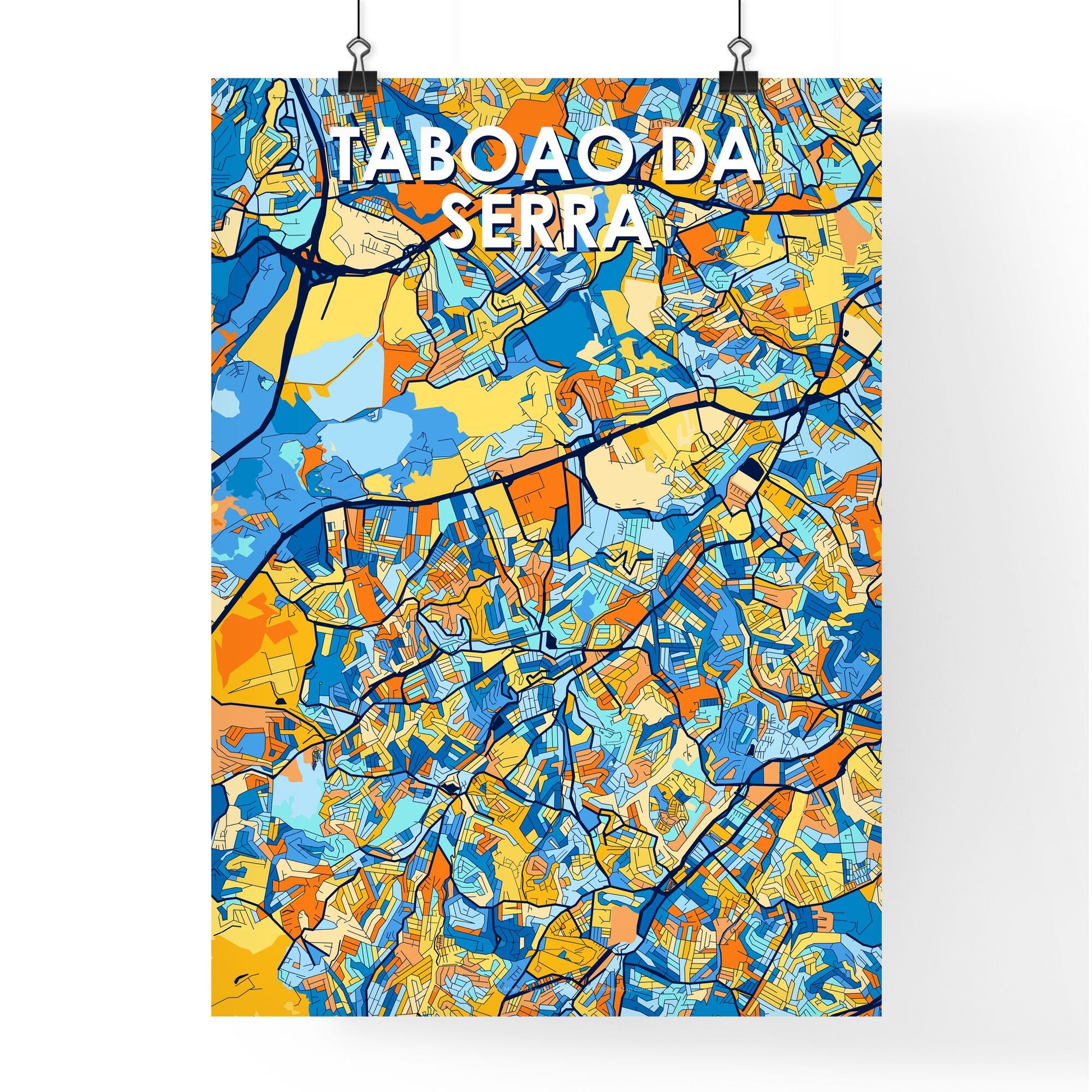 TABOAO DA SERRA BRAZIL Vibrant Colorful Art Map Poster Blue Orange