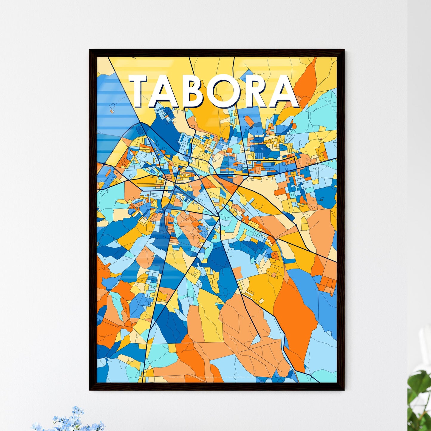 TABORA TANZANIA Vibrant Colorful Art Map Poster Blue Orange