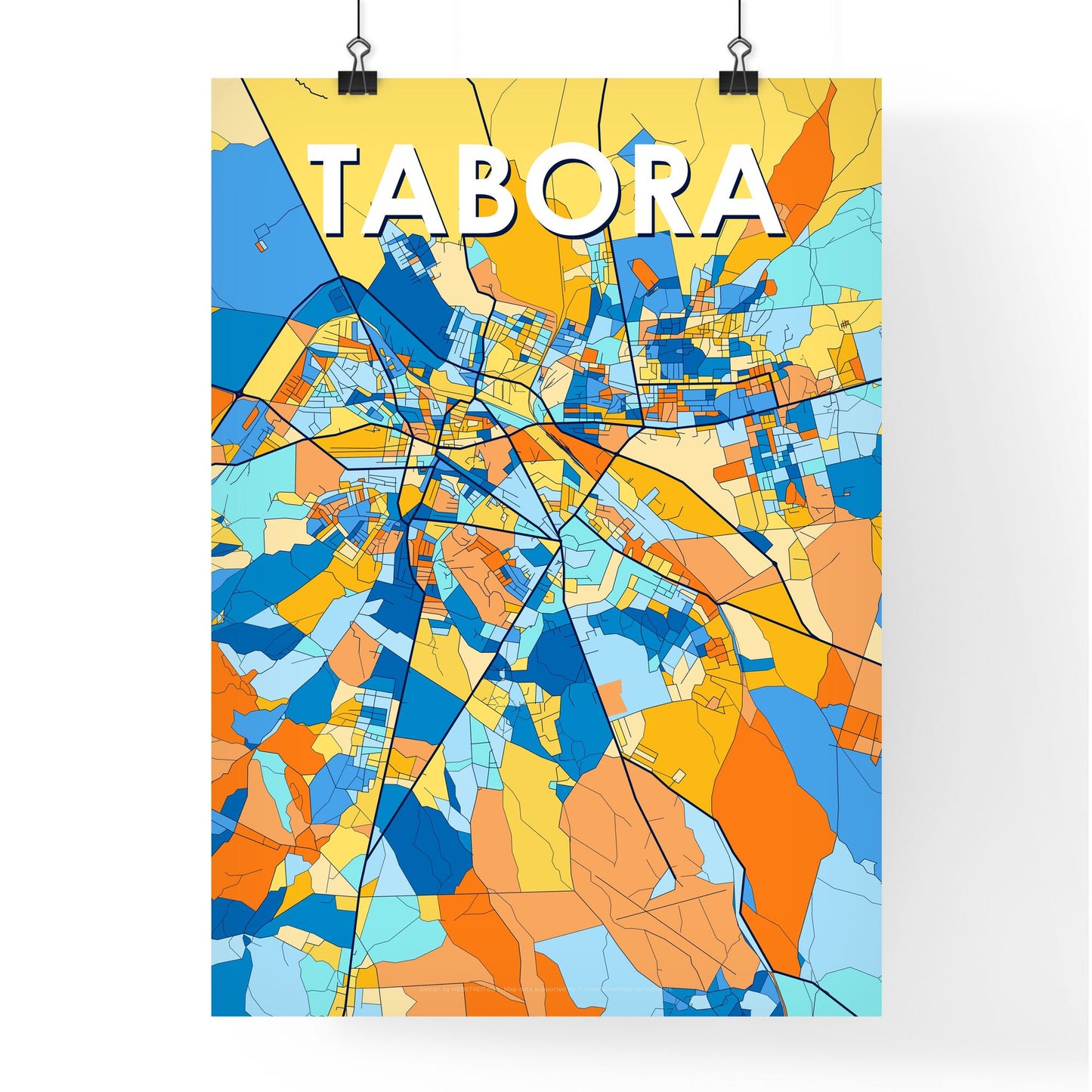 TABORA TANZANIA Vibrant Colorful Art Map Poster Blue Orange