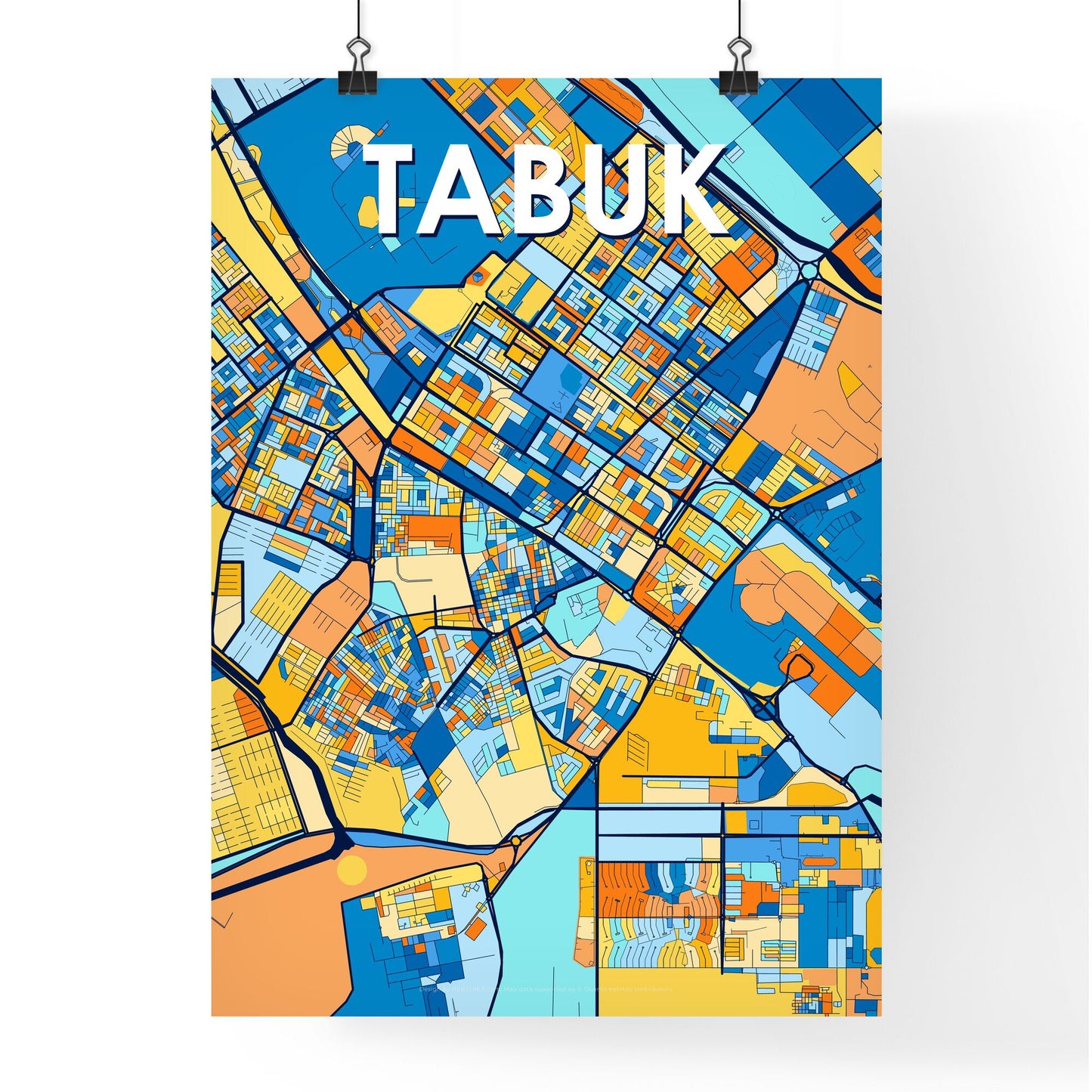 TABUK SAUDI ARABIA Vibrant Colorful Art Map Poster Blue Orange