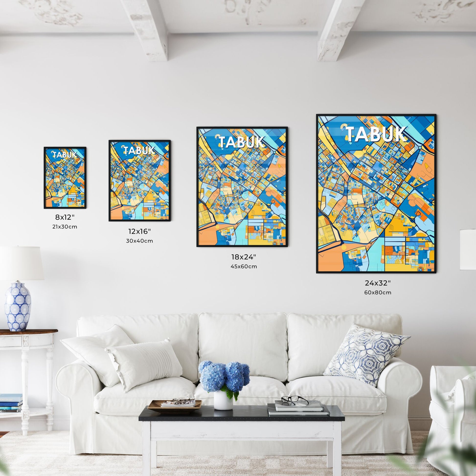 TABUK SAUDI ARABIA Vibrant Colorful Art Map Poster Blue Orange