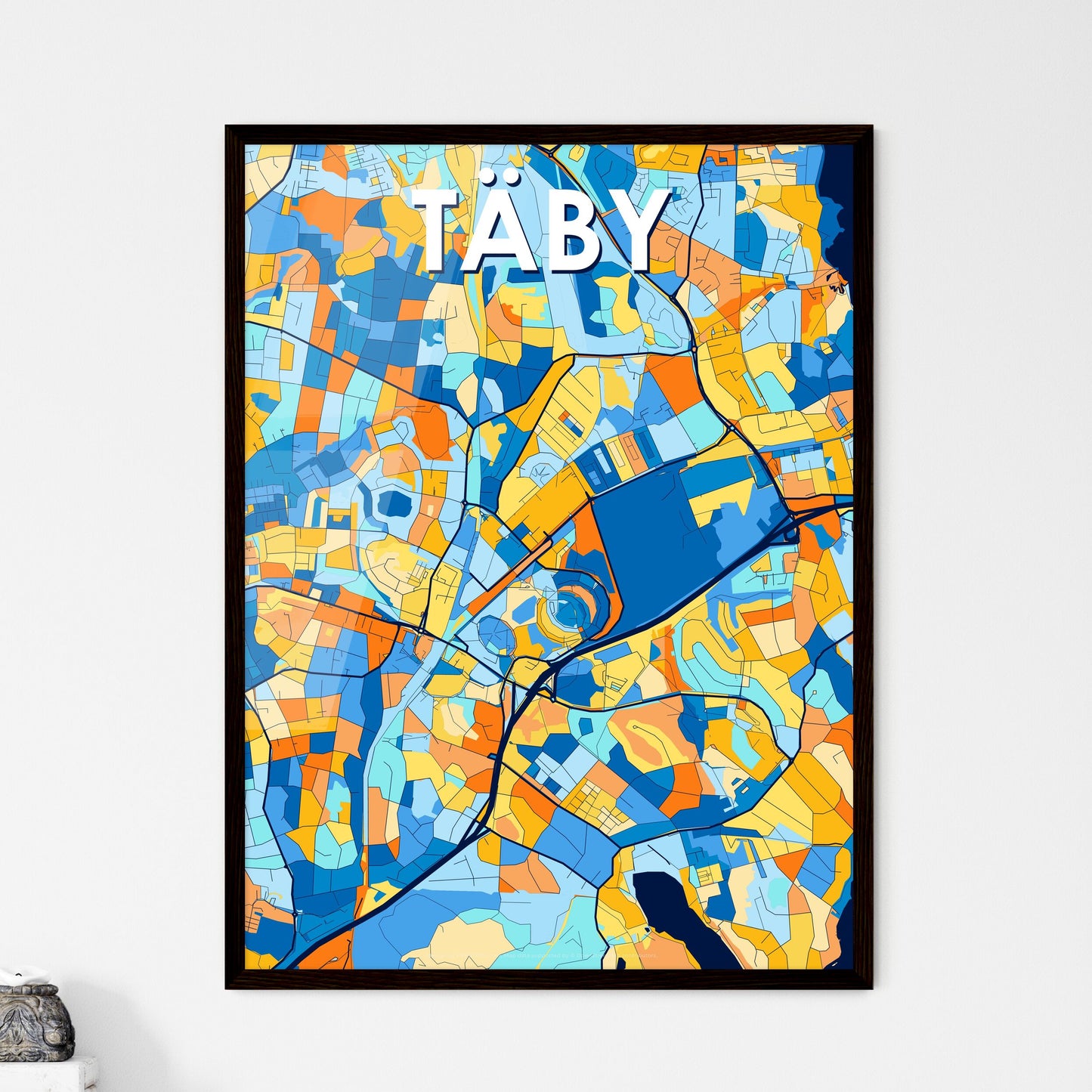 TÄBY SWEDEN Vibrant Colorful Art Map Poster Blue Orange