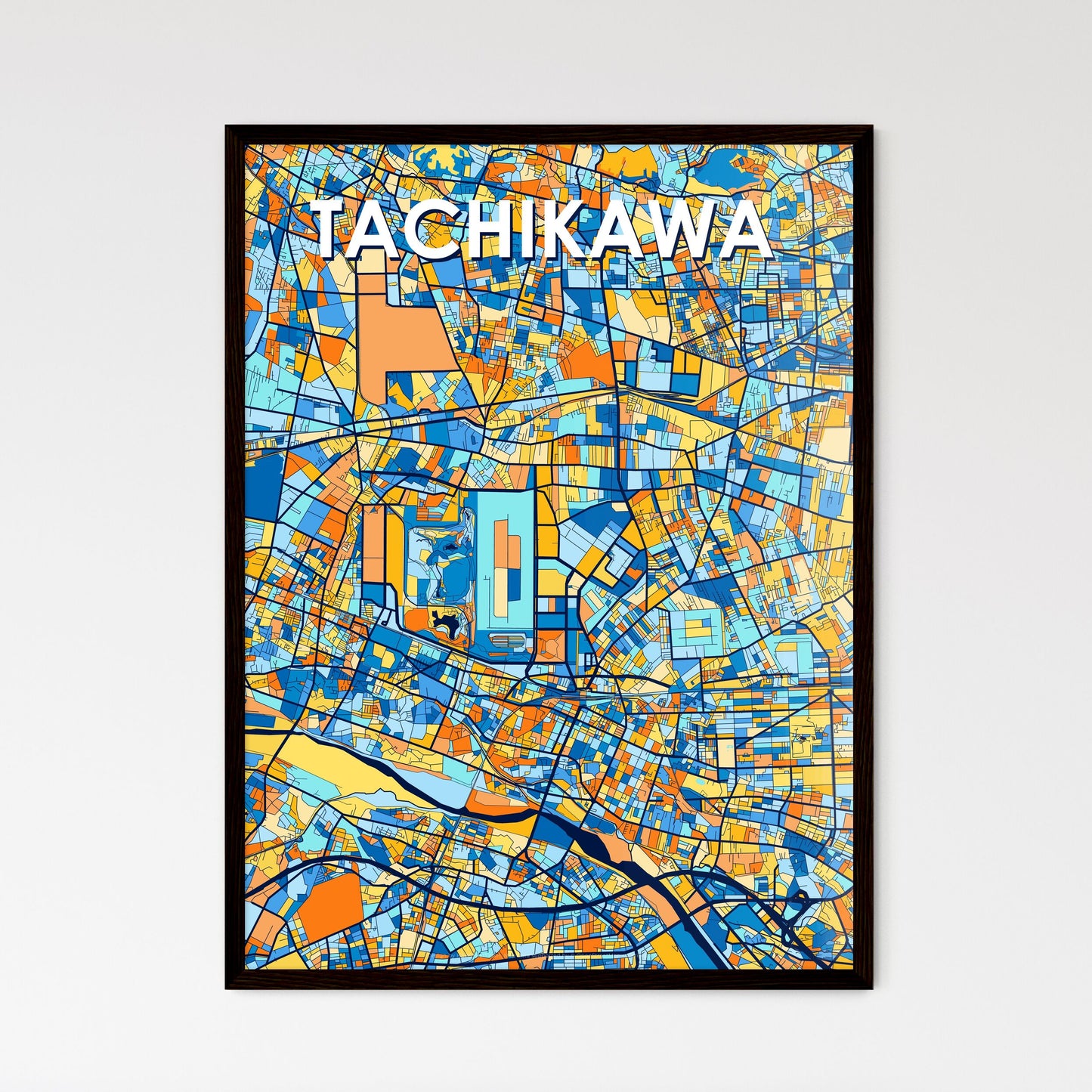 TACHIKAWA JAPAN Vibrant Colorful Art Map Poster Blue Orange