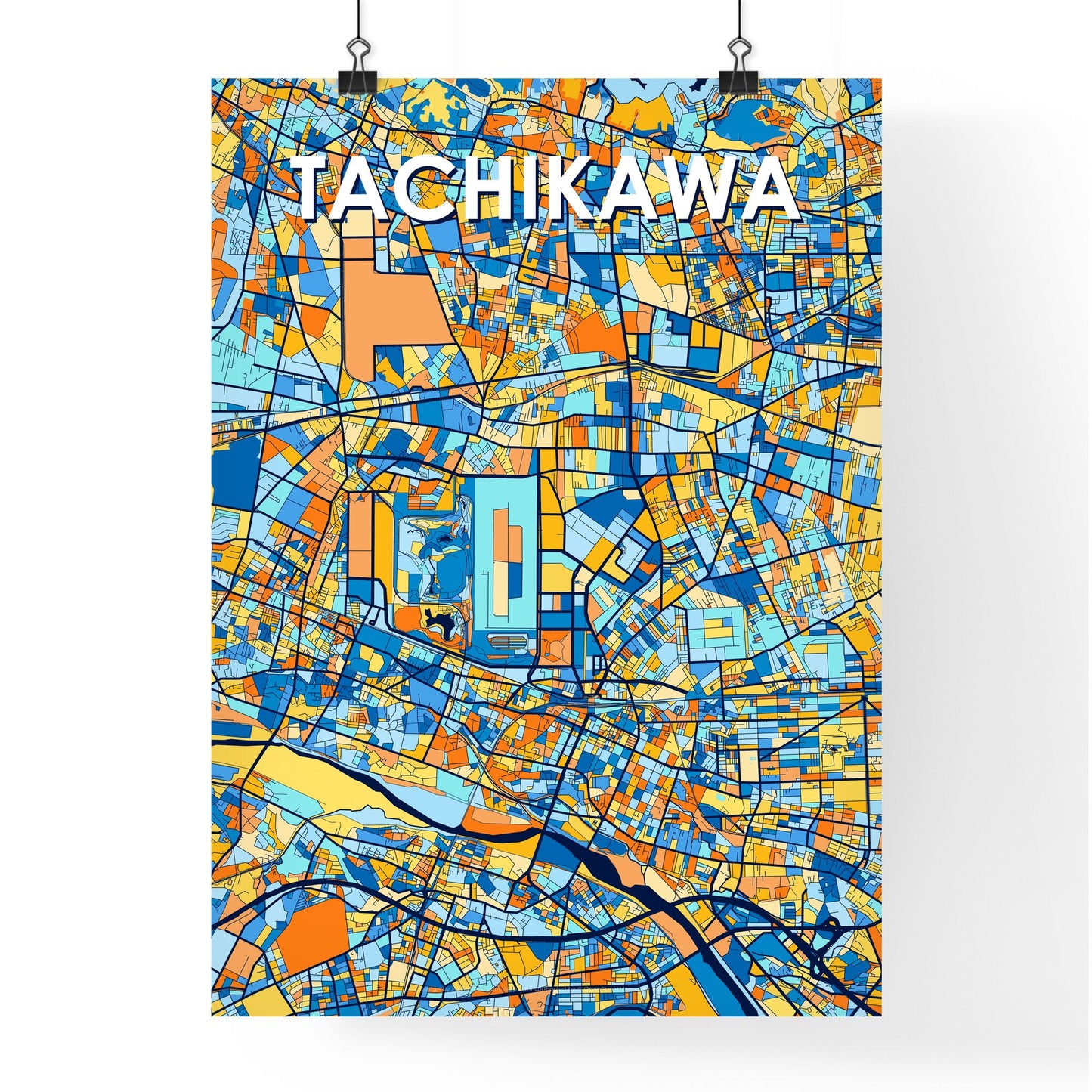 TACHIKAWA JAPAN Vibrant Colorful Art Map Poster Blue Orange