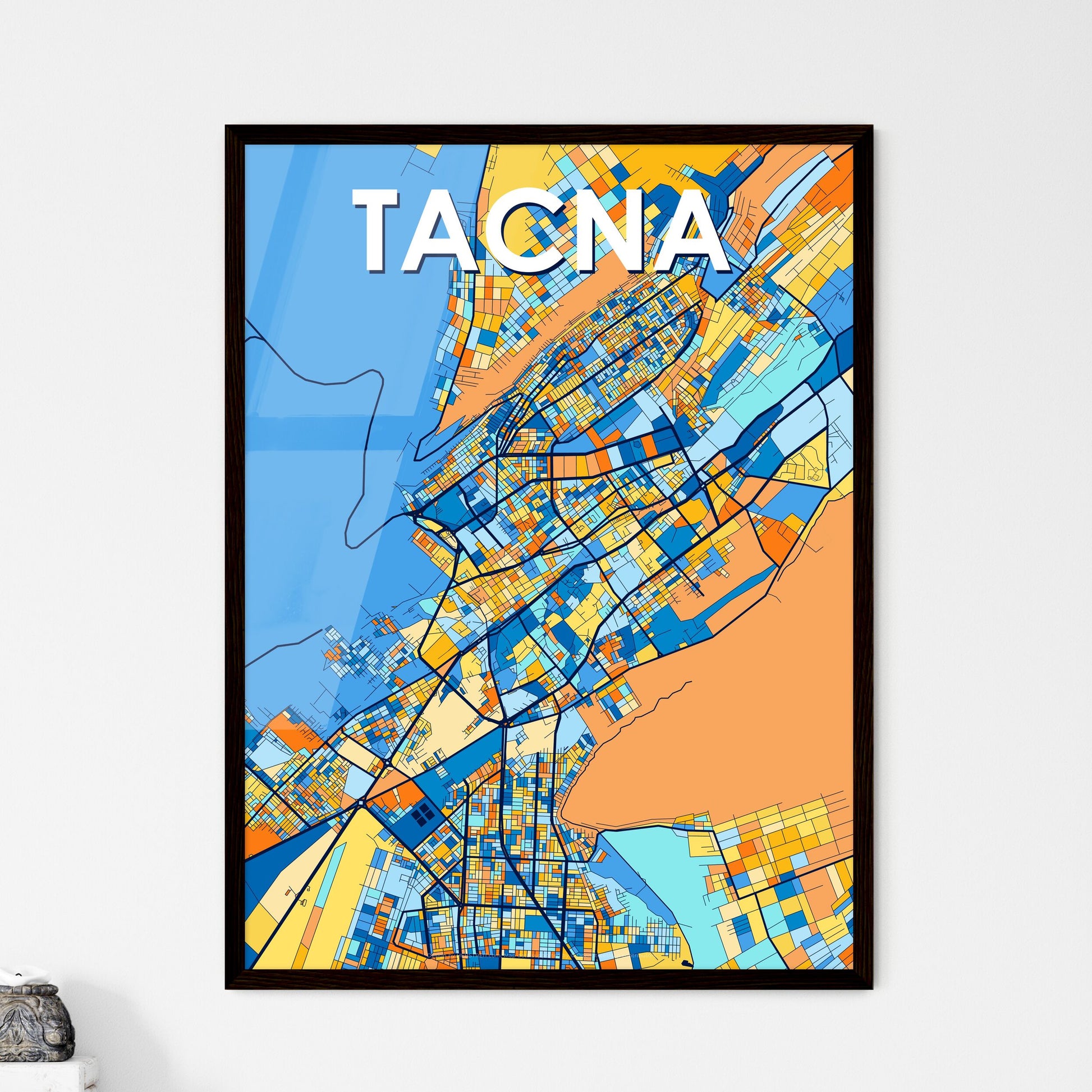 TACNA PERU Vibrant Colorful Art Map Poster Blue Orange