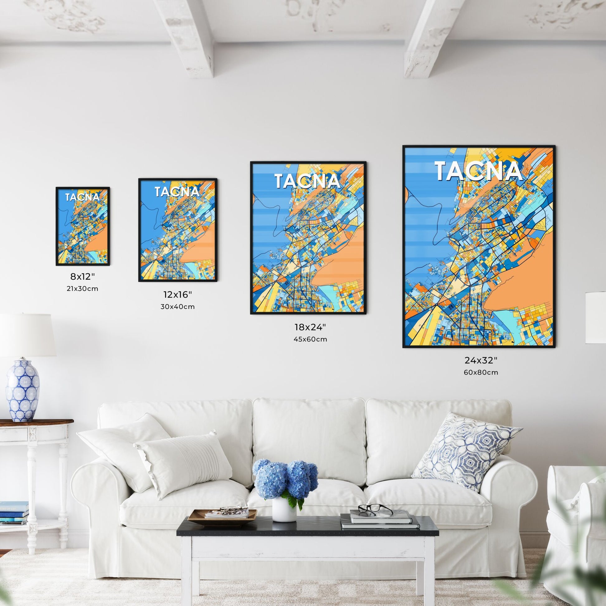 TACNA PERU Vibrant Colorful Art Map Poster Blue Orange