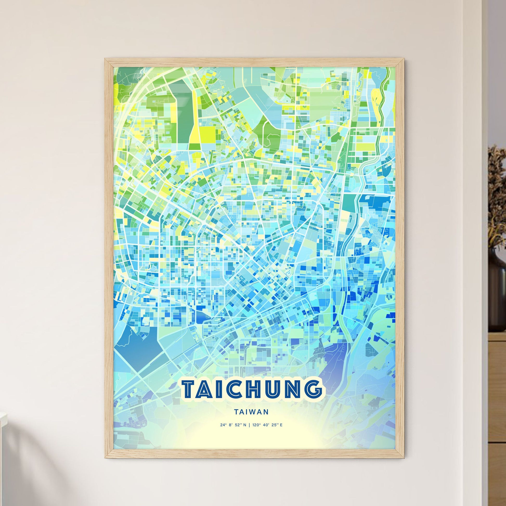 Colorful Taichung Taiwan Fine Art Map Cool Blue