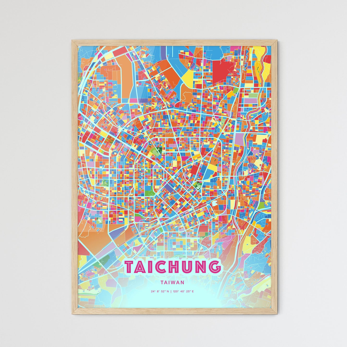 Colorful Taichung Taiwan Fine Art Map Crazy Colors