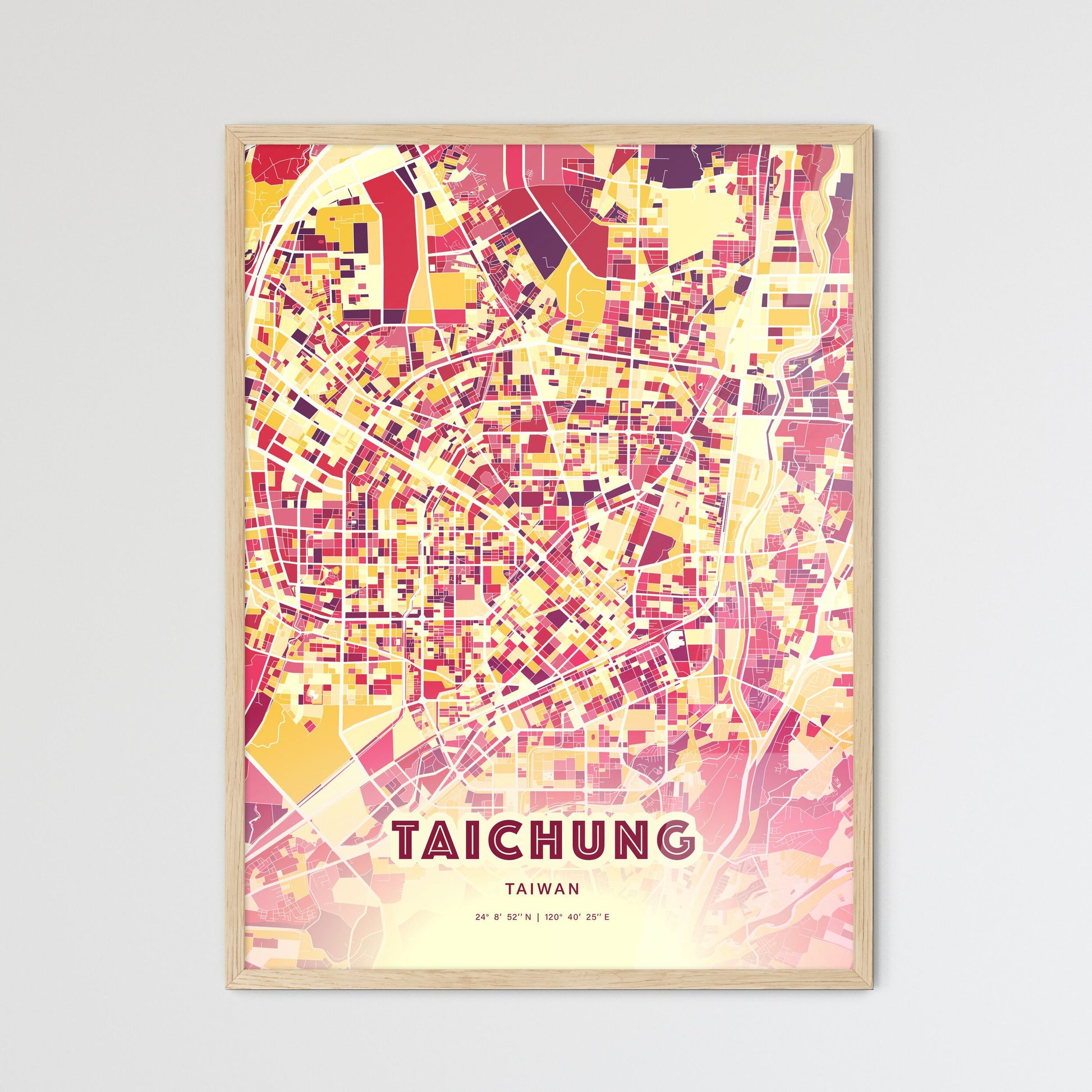 Colorful Taichung Taiwan Fine Art Map Hot Red