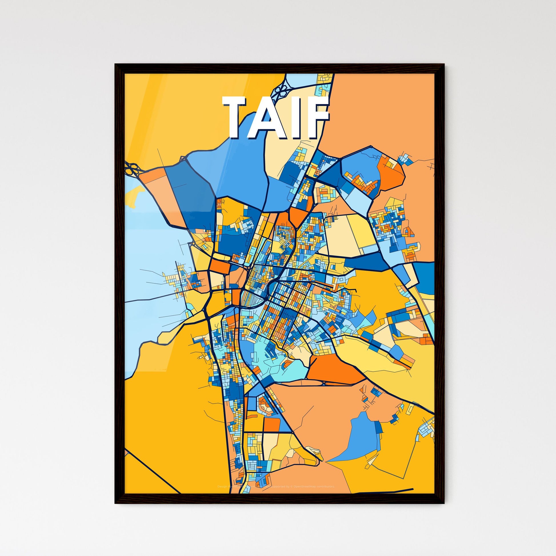 TAIF SAUDI ARABIA Vibrant Colorful Art Map Poster Blue Orange