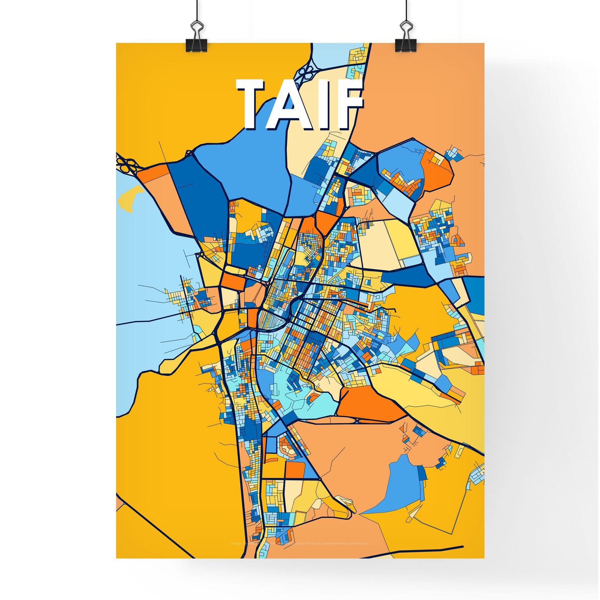 TAIF SAUDI ARABIA Vibrant Colorful Art Map Poster Blue Orange