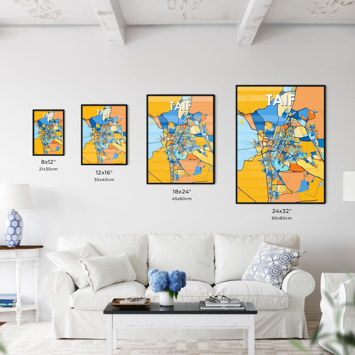 TAIF SAUDI ARABIA Vibrant Colorful Art Map Poster Blue Orange