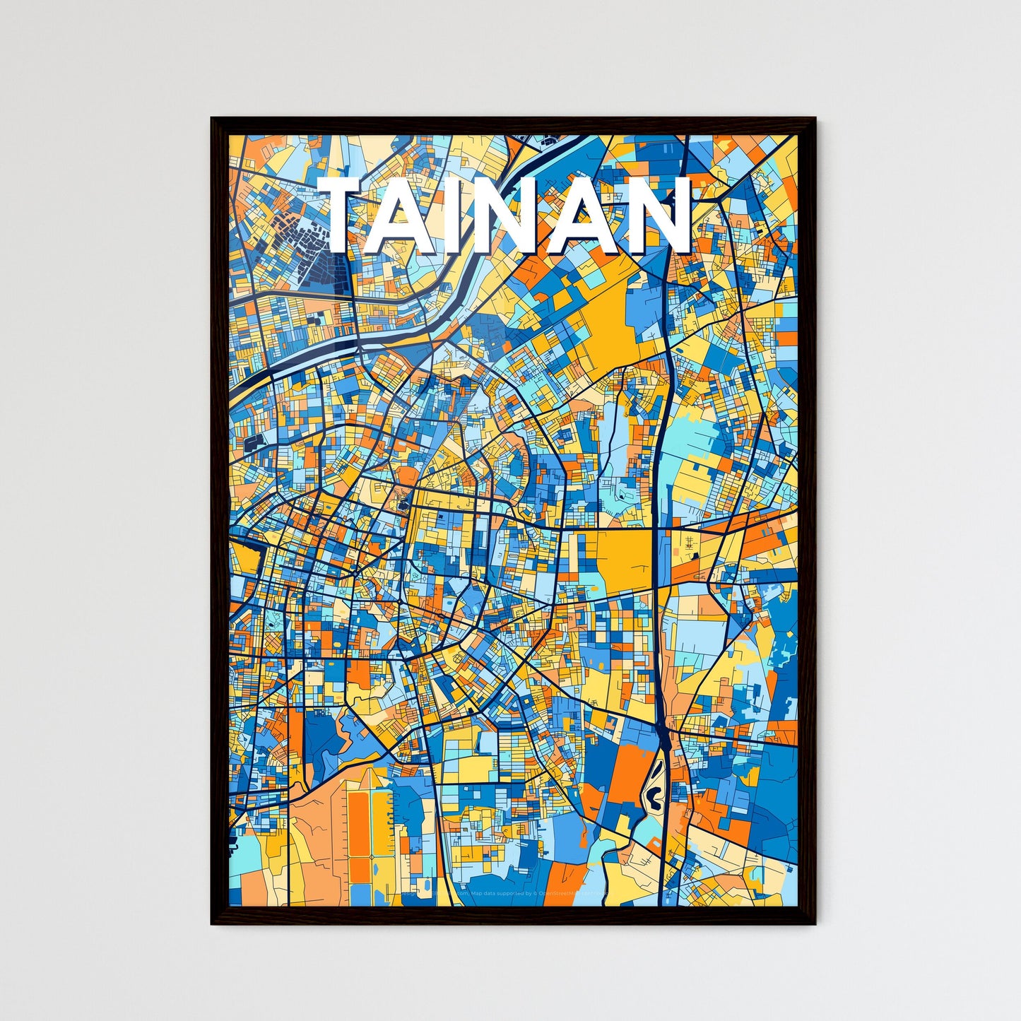 TAINAN TAIWAN Vibrant Colorful Art Map Poster Blue Orange