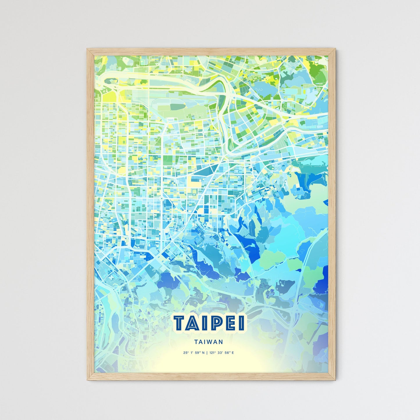 Colorful Taipei Taiwan Fine Art Map Cool Blue