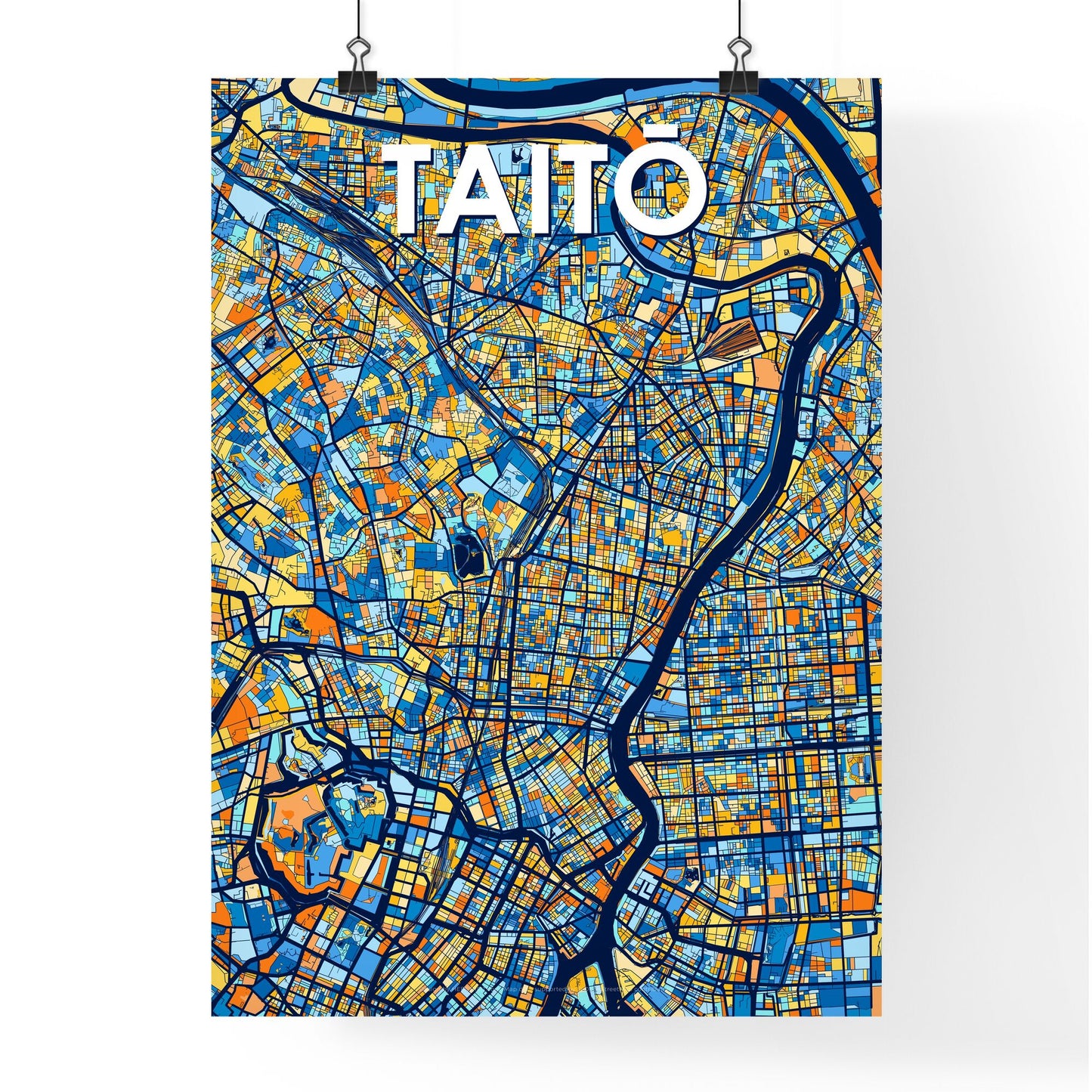 TAITŌ JAPAN Vibrant Colorful Art Map Poster Blue Orange