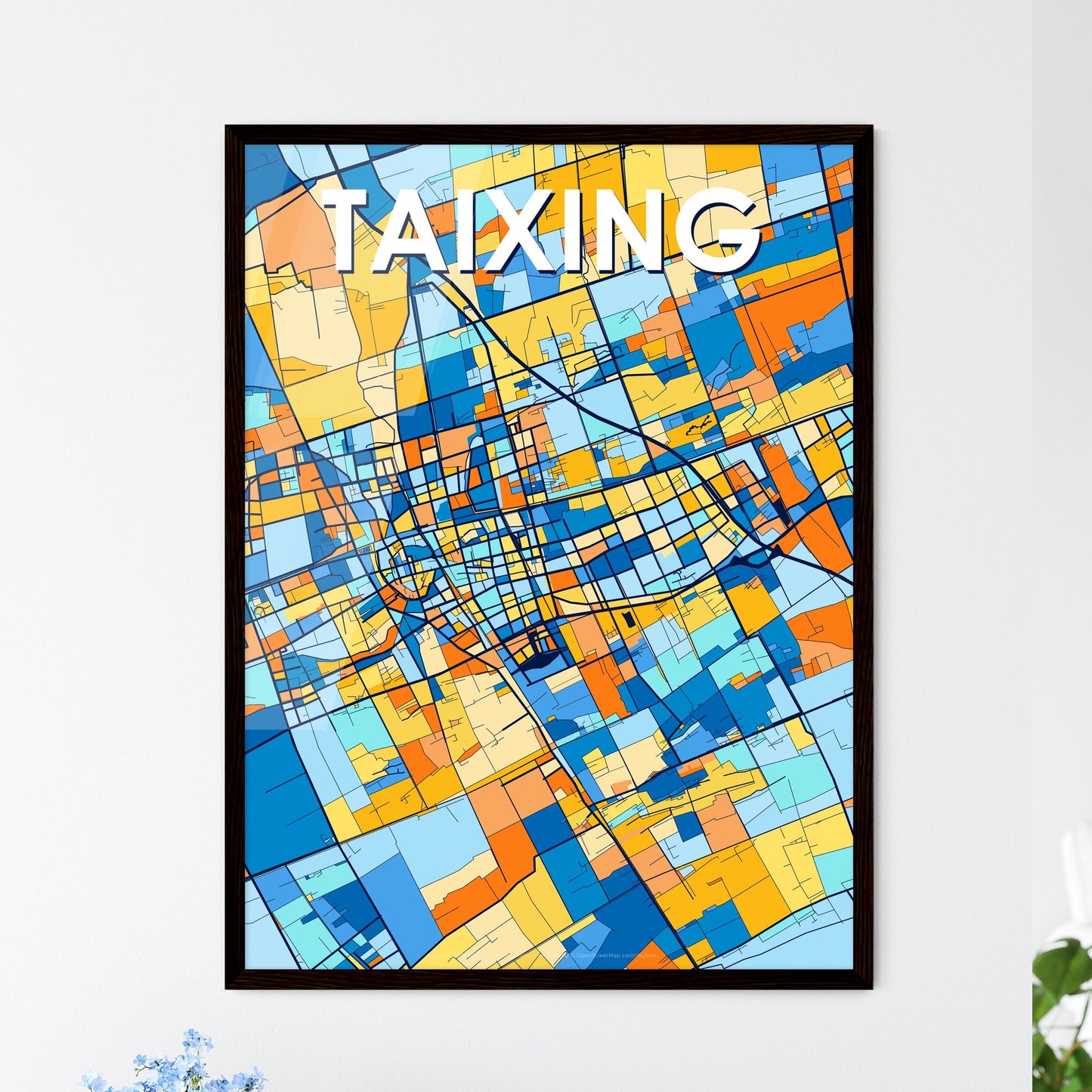 TAIXING CHINA Vibrant Colorful Art Map Poster Blue Orange