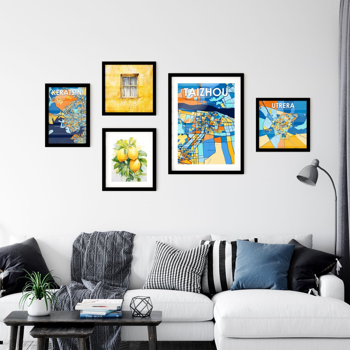 TAIZHOU CHINA Vibrant Colorful Art Map Poster Blue Orange