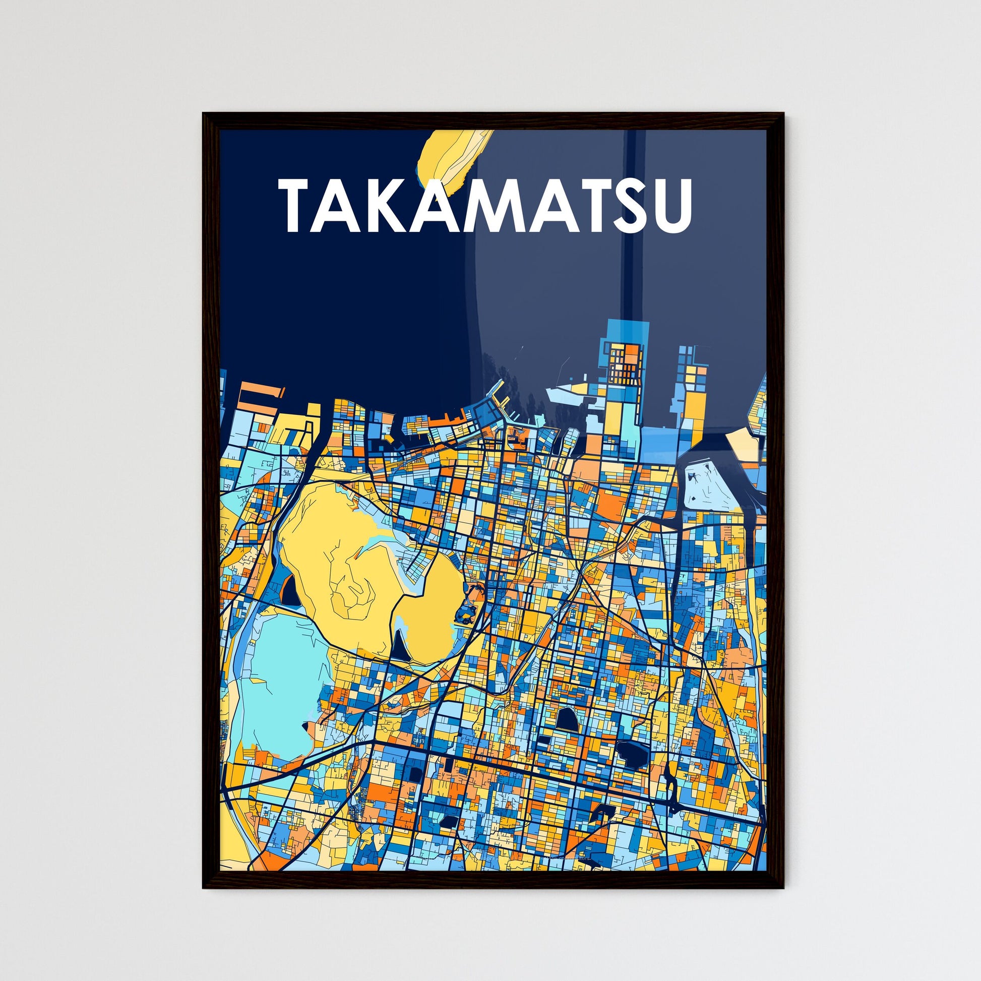 TAKAMATSU JAPAN Vibrant Colorful Art Map Poster Blue Orange