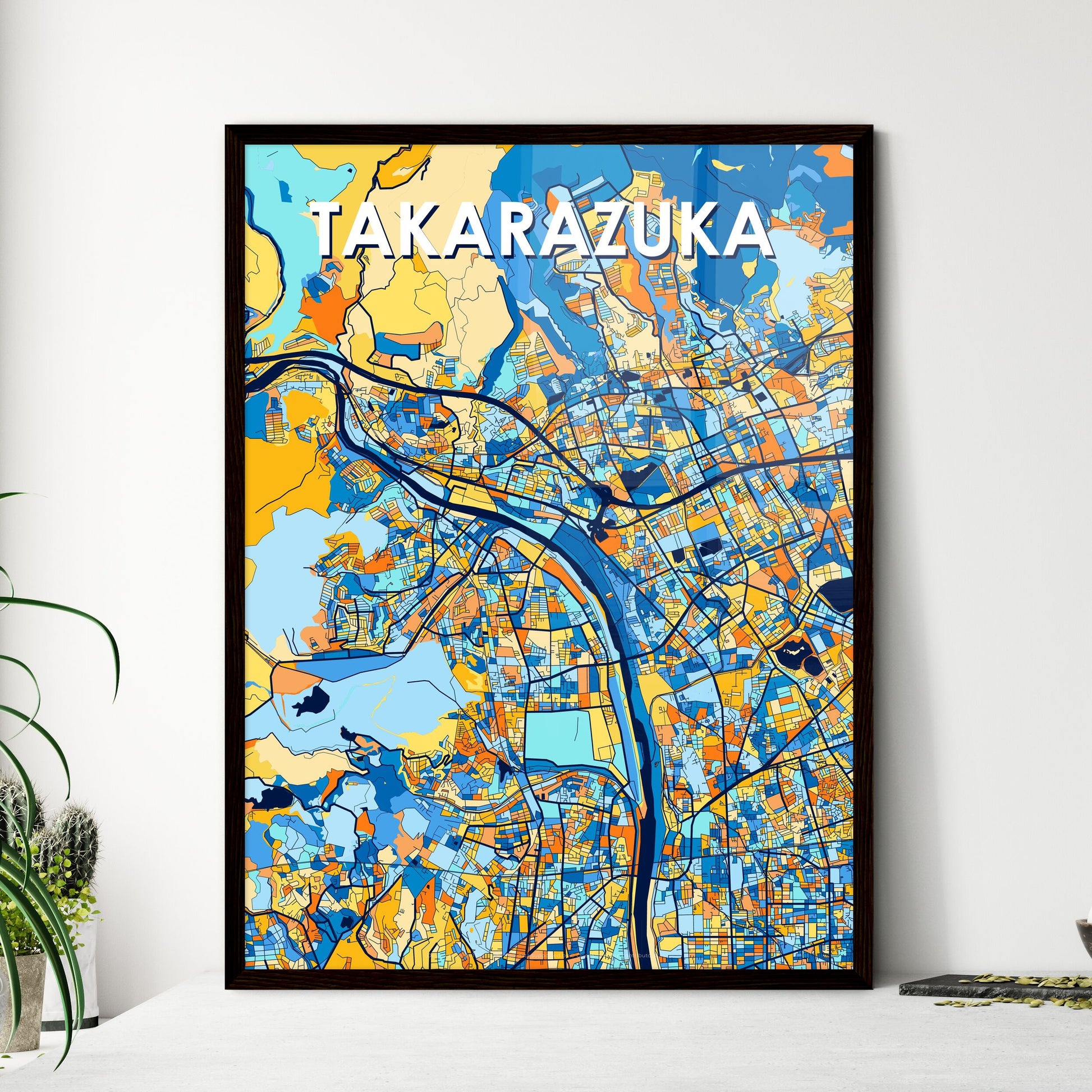 TAKARAZUKA JAPAN Vibrant Colorful Art Map Poster Blue Orange